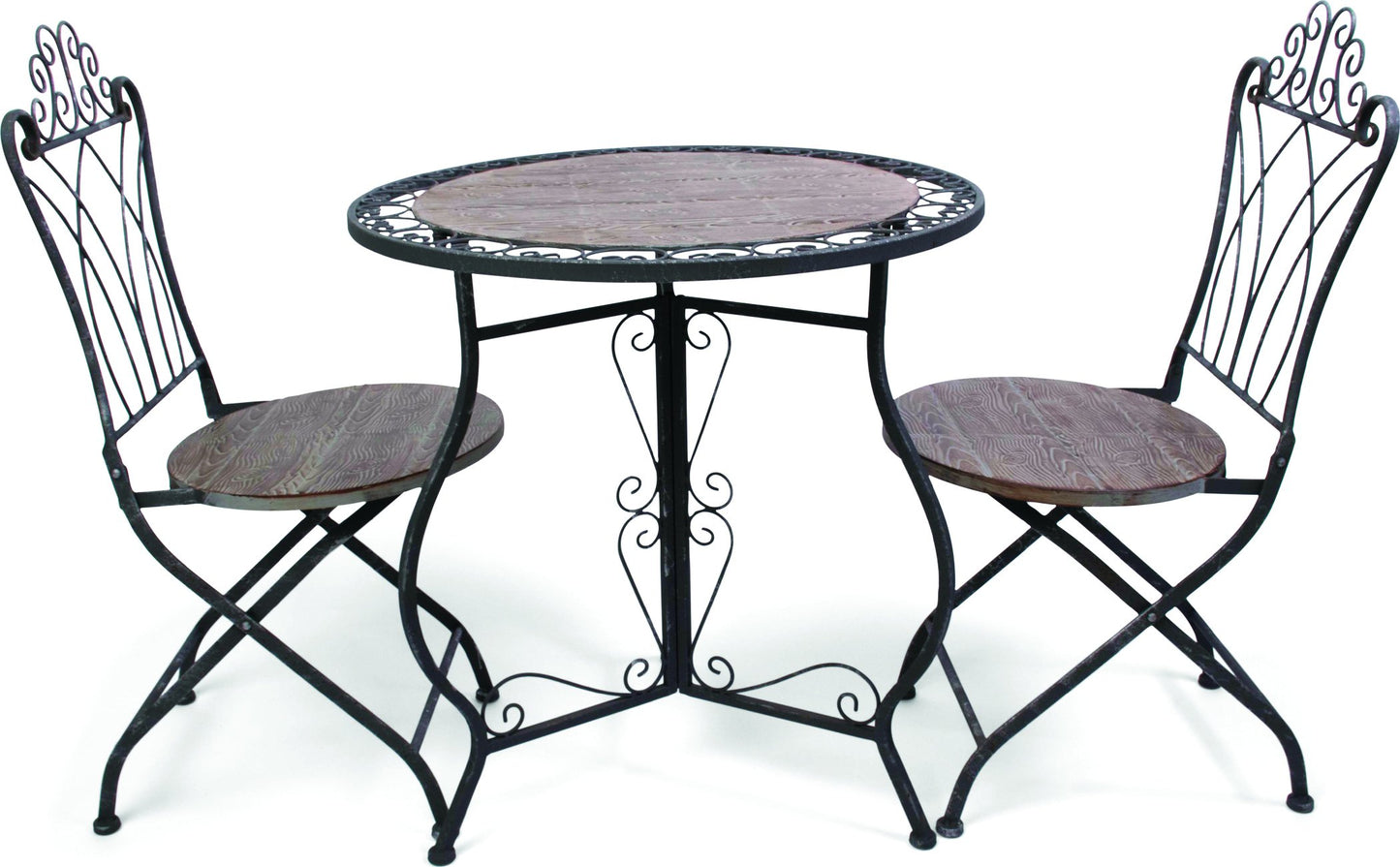 Harbor Gardens ZT17144041 Chatham Wood Look Bistro Set (Table and Chairs) with Scroll Accents Design