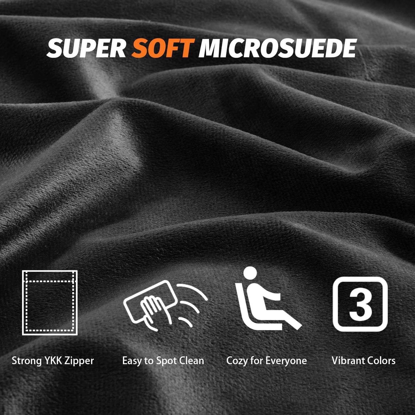 ILPEOD Bean Bag Chairs for Adults - Memory Foam Furniture BeanBag Chair - Kids/Teens Sofa with Soft Micro Fiber Cover - Round Fluffy Couch for Living Room Bedroom College Dorm, Carbon Black