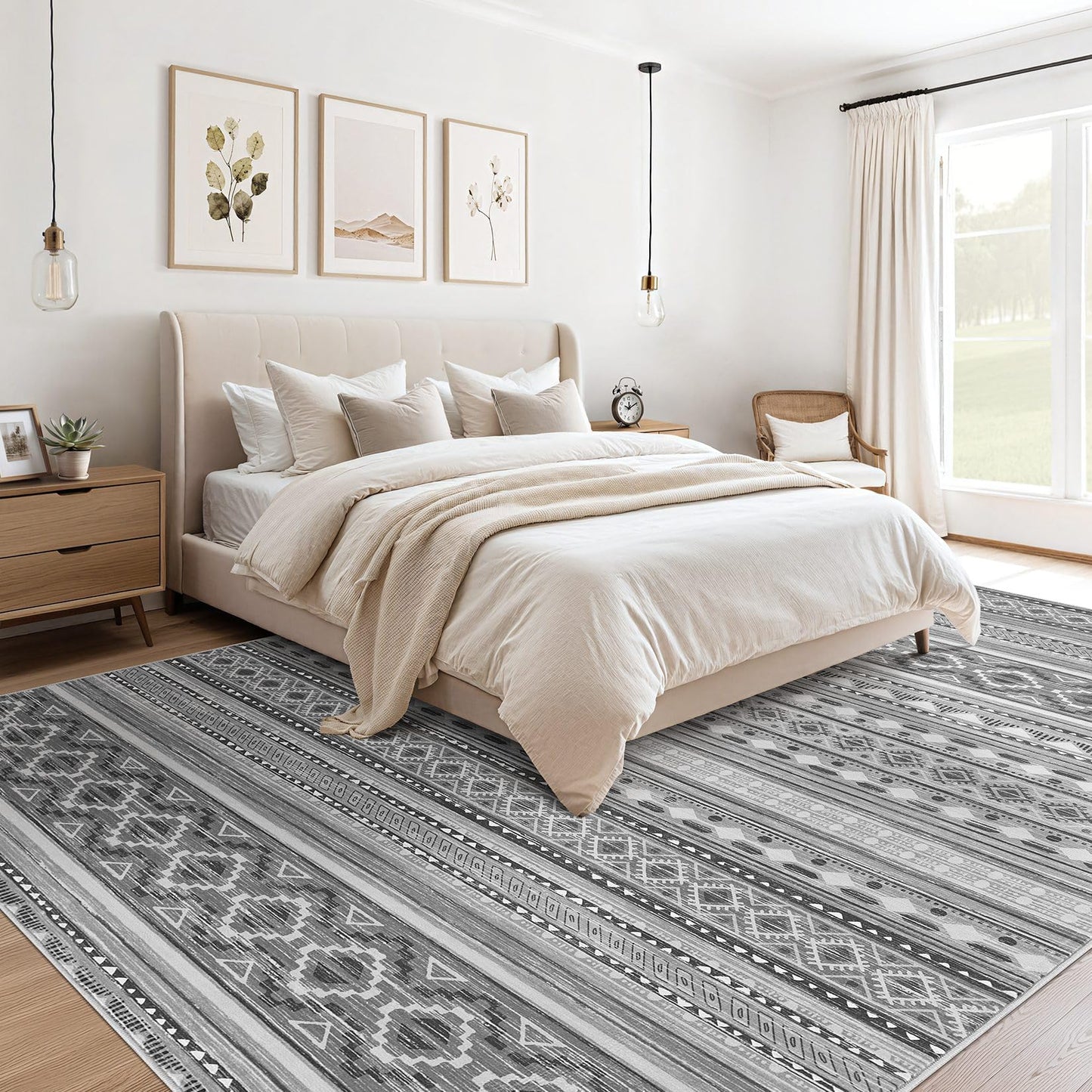 cotiled 5x7 Area Rugs Living Room Rug: Washable Boho Rugs with Non Slip Backing Large Soft Indoor Stain Resistant Carpet for Bedroom Farmhouse Dining Room Lightweight Home Decor Beige Grey