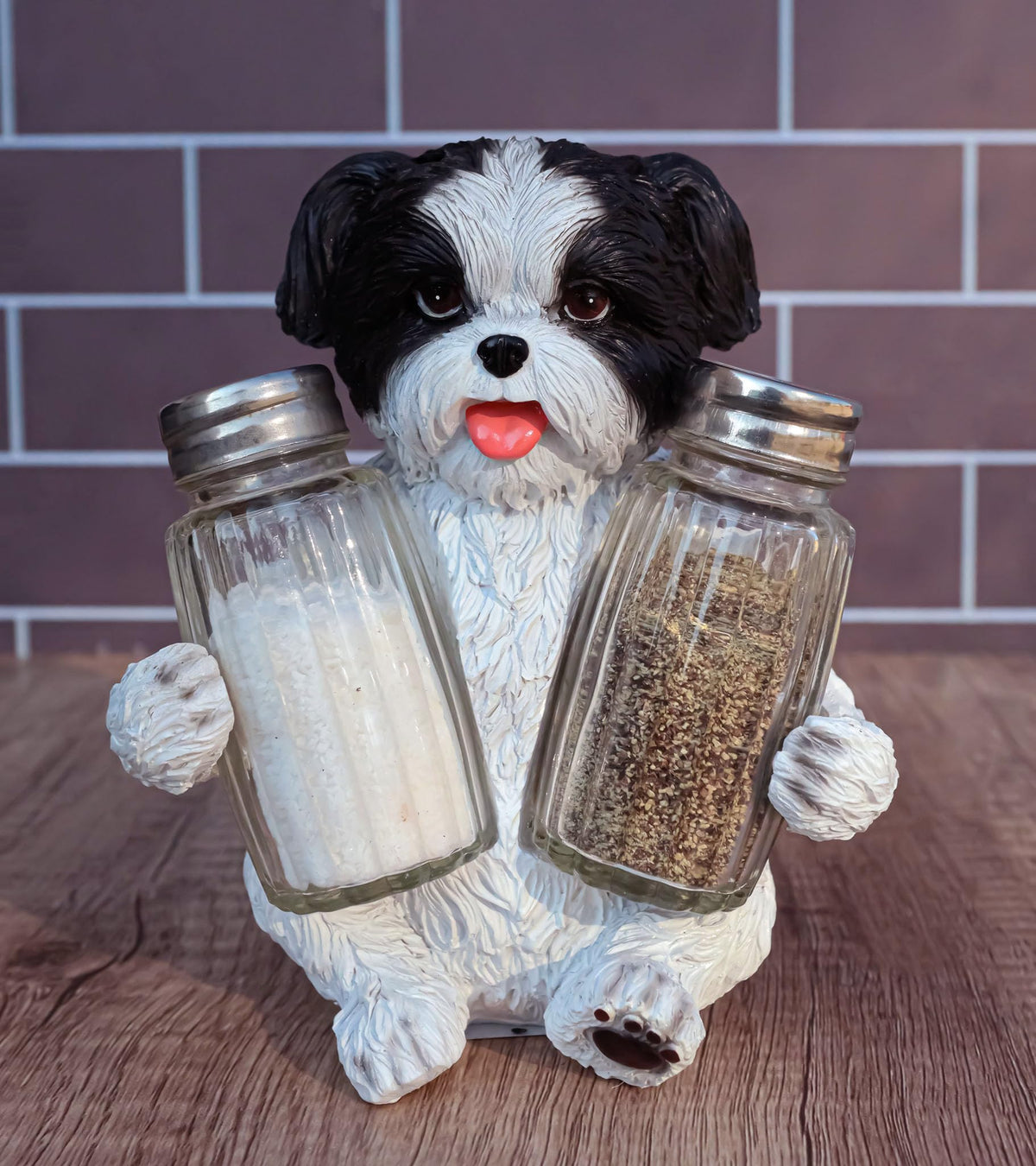 Ebros Gift Realistic Adorable Hugging Pooch Shih Tzu Mini Toy Breed Dog Decorative Glass Salt Pepper Shakers Holder Resin Figurine 6"Tall Animal Pet Pal Kitchen Helper Spice Organizer Accent Statue