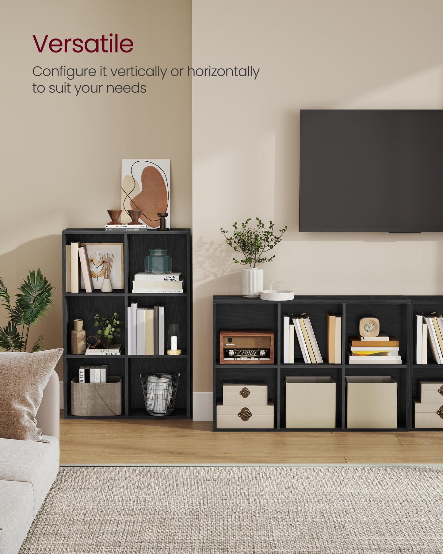 VASAGLE Custos Collection - Bookshelf, Bookcase, Cube Shelf with 6 Compartments, 9.4 x 25.8 x 38.6 Inches, Storage Shelf, for Living Room, Home Office, Dining Room, Ebony Black ULBC423B01