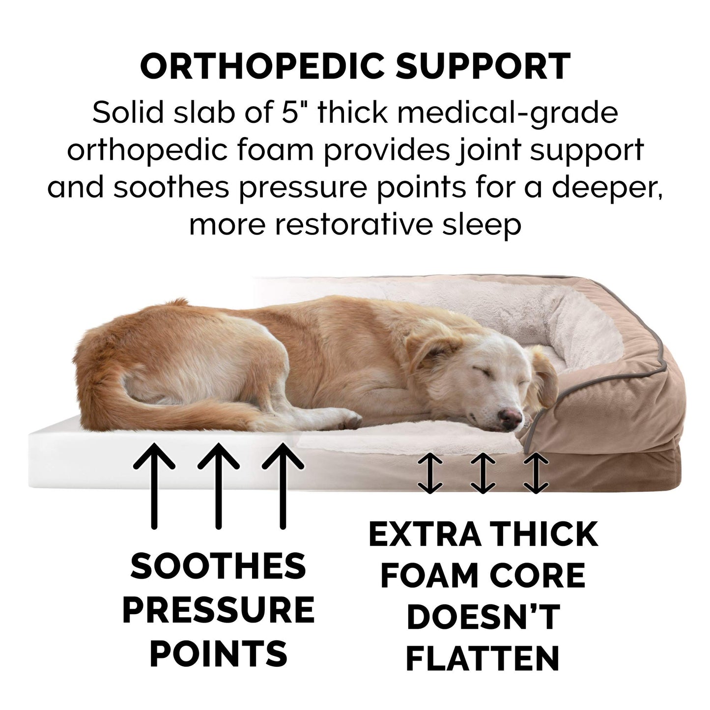 Furhaven Orthopedic Dog Bed for Large Dogs w/ Removable Bolsters & Washable Cover, For Dogs Up to 125 lbs - Plush & Velvet Waves Perfect Comfort Sofa - Brownstone, Jumbo Plus/XXL