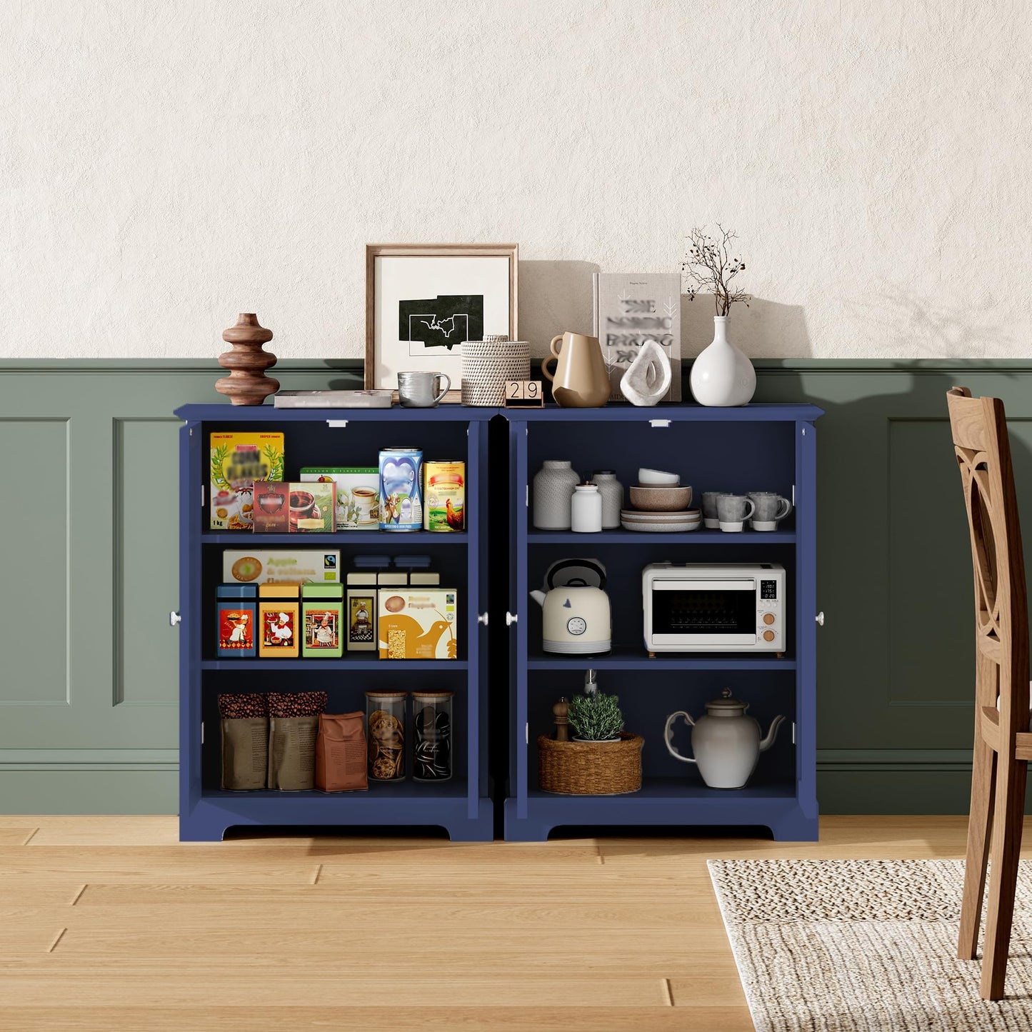 ChooChoo Bathroom Floor Cabinet, Modern Bathroom Storage Cabinet with 2 Doors and Adjustable Shelves, Freestanding Cupboard for Living Room, Blue