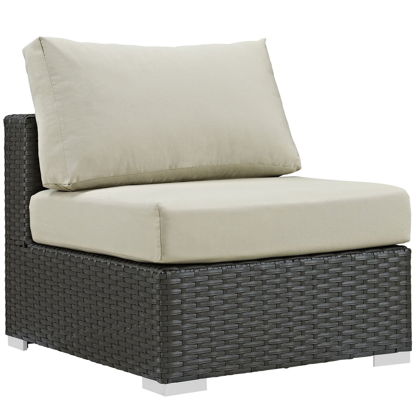 Modway EEI-1854-CHC-BEI Sojourn Wicker Rattan Outdoor Patio Coffee Table, Armless Chair, Canvas Antique Beige