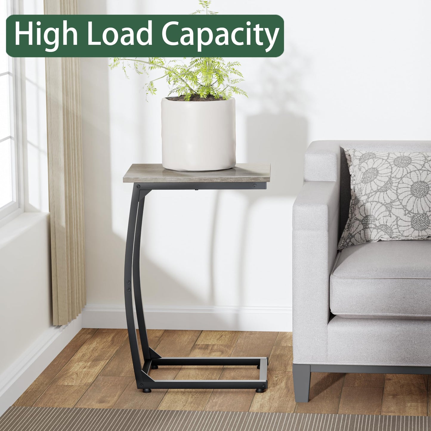 LAKEMID C Shaped End Table Set of 2, Side Table for Couch,Curved Support Legs, Slide Under Couch Table for Sofa, TV Tray Table for Living Room Bedroom（Lvory）