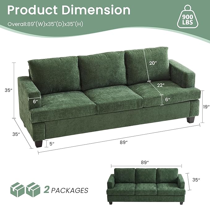 YOUDENOVA Sofa, 3 Piece Set Comfy Sofa, Loveseat & 2 3-Seater Couch