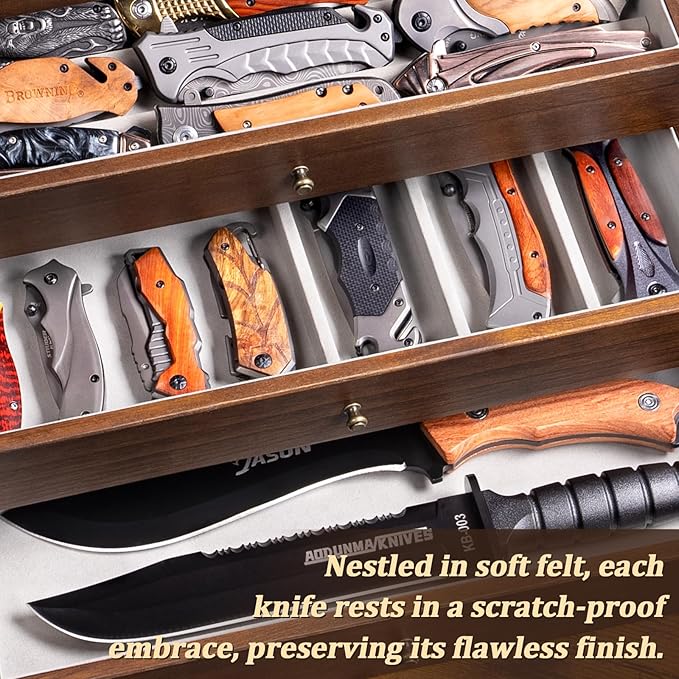5-Tier Large Knife Display Case & Organizer, Wooden Pocket Knife Storage Box