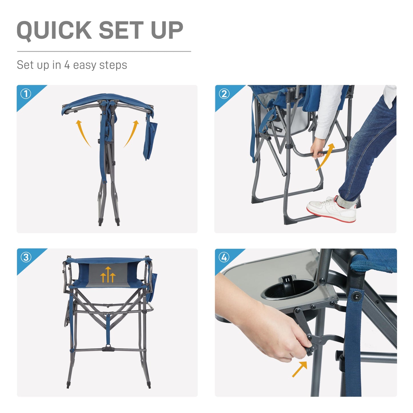 EVER ADVANCED Portable 30.7" Seat Height Tall Folding Camping Chair Directors Chair High Foldable Bar Stool with Side Table for Makeup Artist, Sports Event, Craft Show, Supports 350LBS