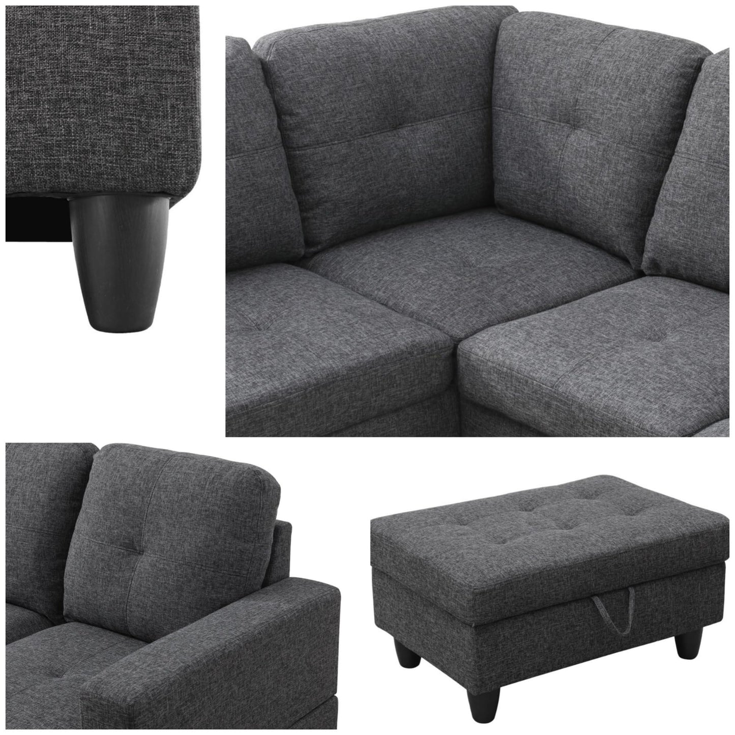 Trygoal 103.5" Sectional Couches for Living Room, Leather 4 Seat L Shaped Couch with Chaise, 3-Piece Modular Sofa with Storage Ottoman, Home Furniture Sets for Apartment Office, Black Grey
