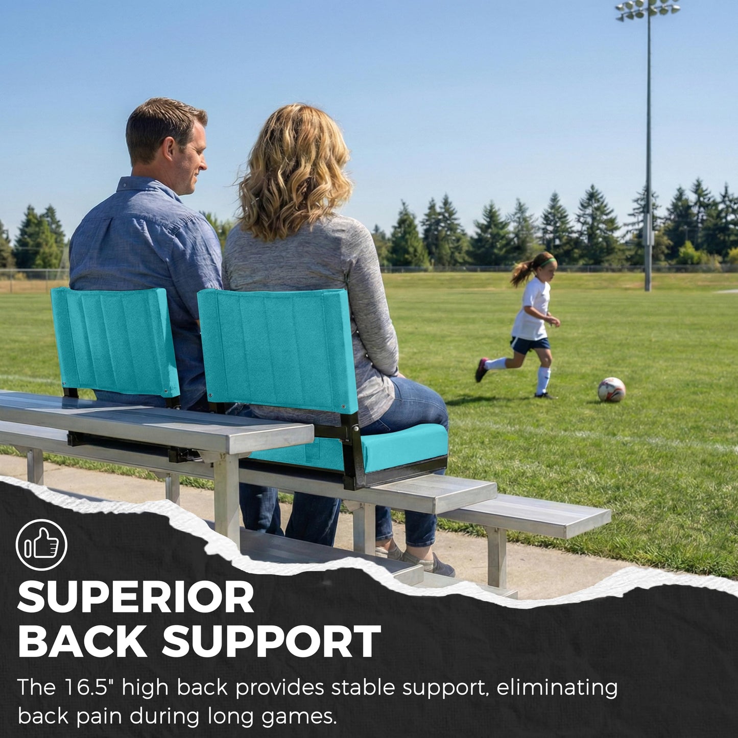 SPORT BEATS Stadium Seats with Back Support Bleacher Chairs with Back and Cushion Thick Padded Bleacher Seats Includes Shoulder Strap Cyan 1pc Standard