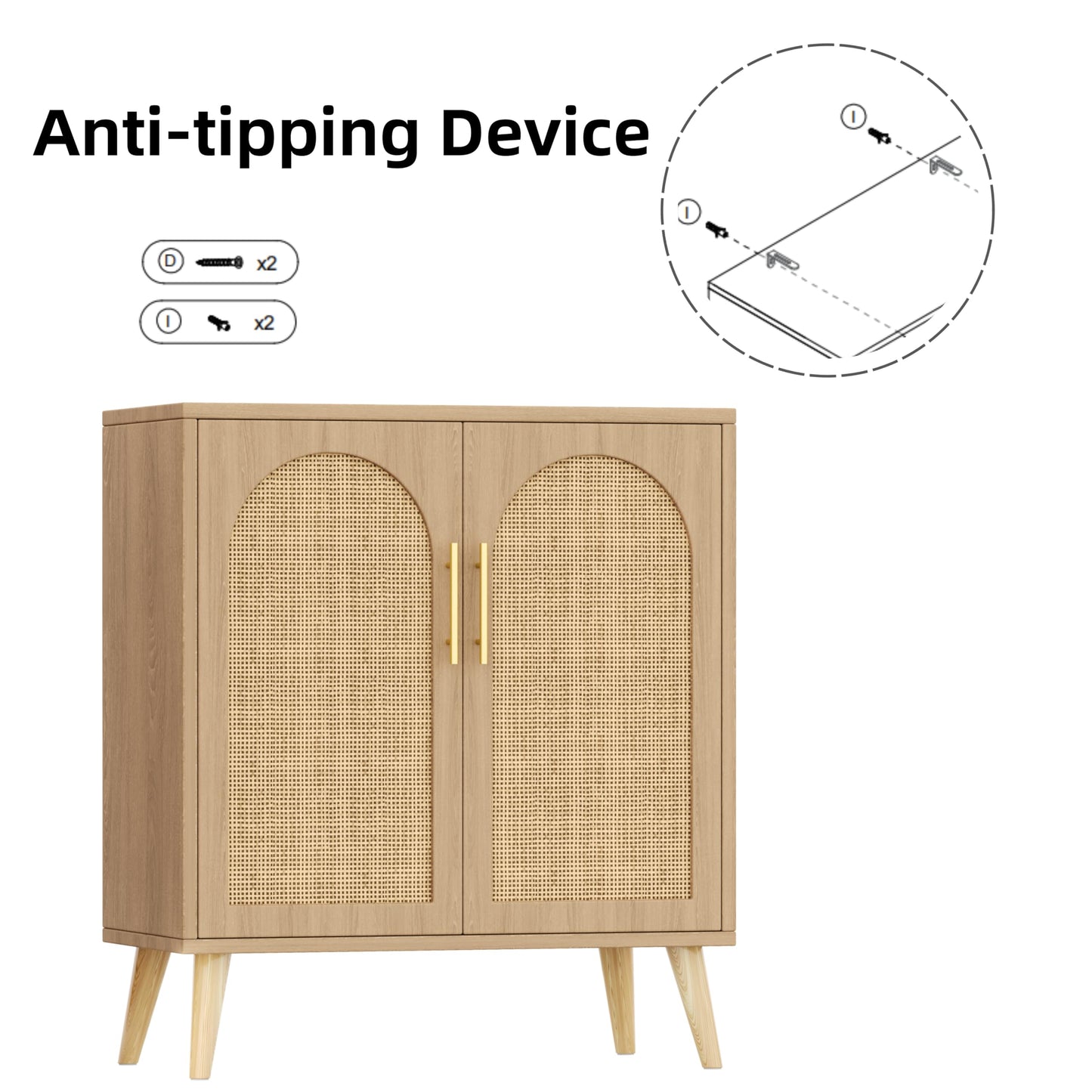 15.7"D Rattan Buffet Sideboard Cabinet with Storage, Modern Accent Cabinet with Adjustable Shelf & Solid Wood Legs, Coffee Bar Cabinet with Doors for Kitchen, Living Room, Entryway, Natural Oak
