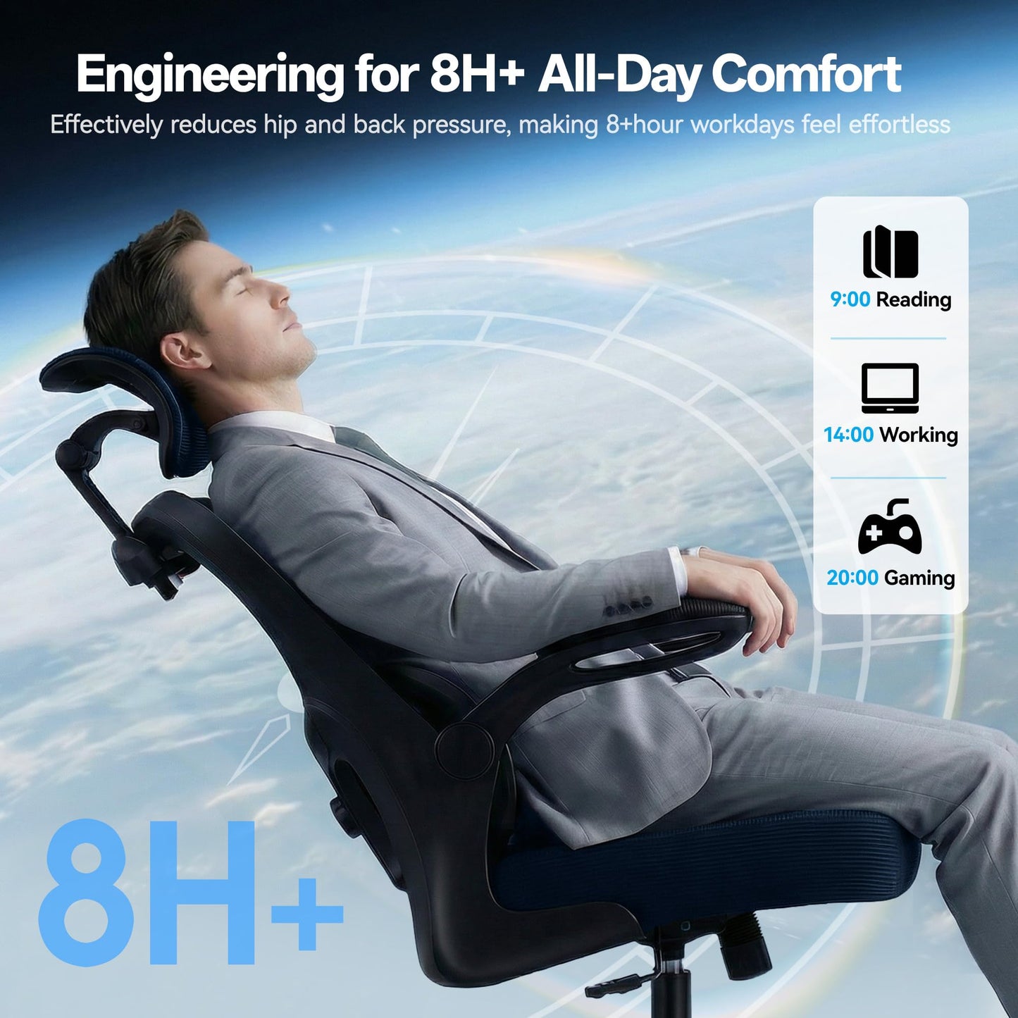 AreShark Office Chair Ergonomic Desk Chairs with Adjustable Lumbar Support& Headrest Hanger, High Back Breathable Mesh Chair with Wheels, Rolling Swivel Comfy Task Computer Chair for Home Work Gaming