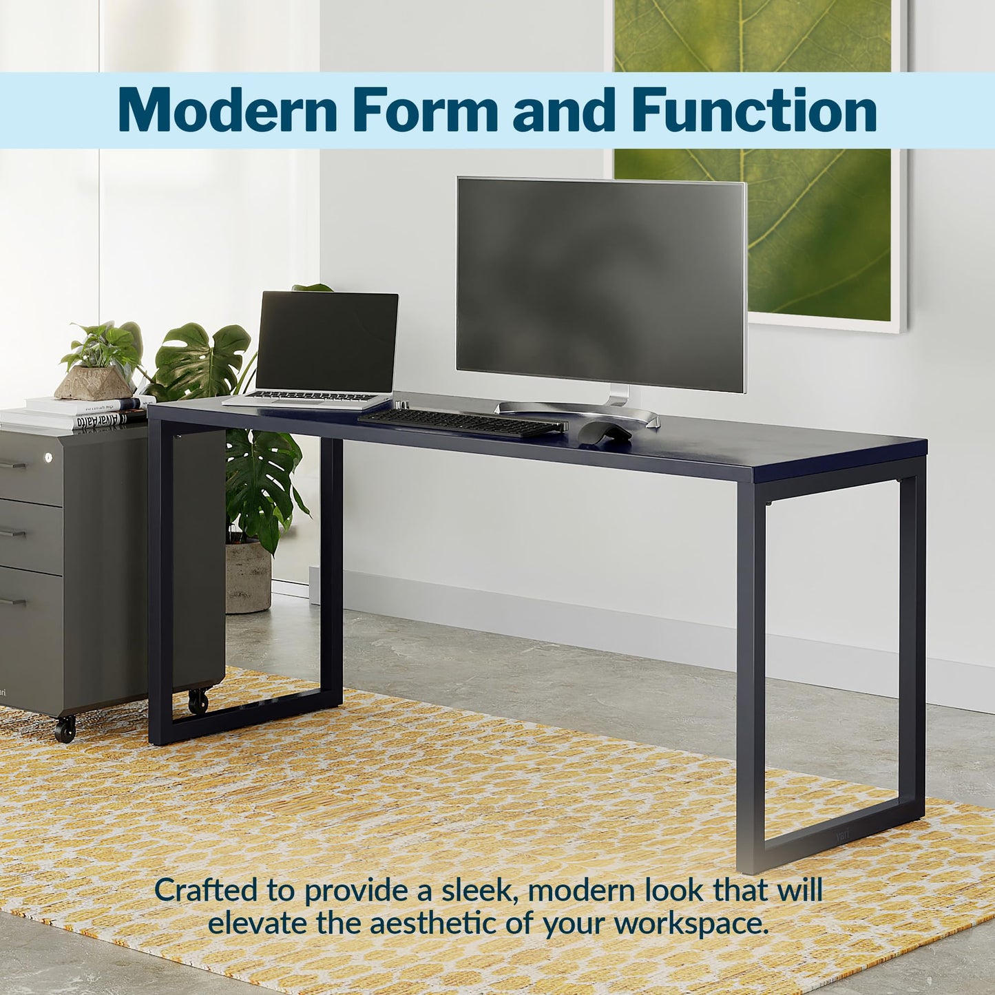 Vari Table 60x24 Office Desk – Modern Computer Desk & Workstation for Home Office or Commercial Workspace, 300 lb Capacity (Black/Black)