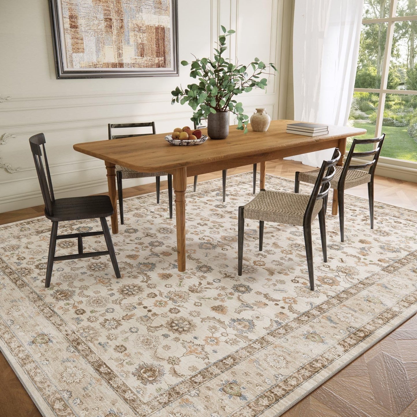 Washable Area Rugs for Living Room: 8x10 Bedroom Rug Boho Vintage Area Rug Stain Resistant Non Slip Low Pile Lightweight Soft Carpets for Dining Room Kitchen Nursery Kids Room Playroom Home Office