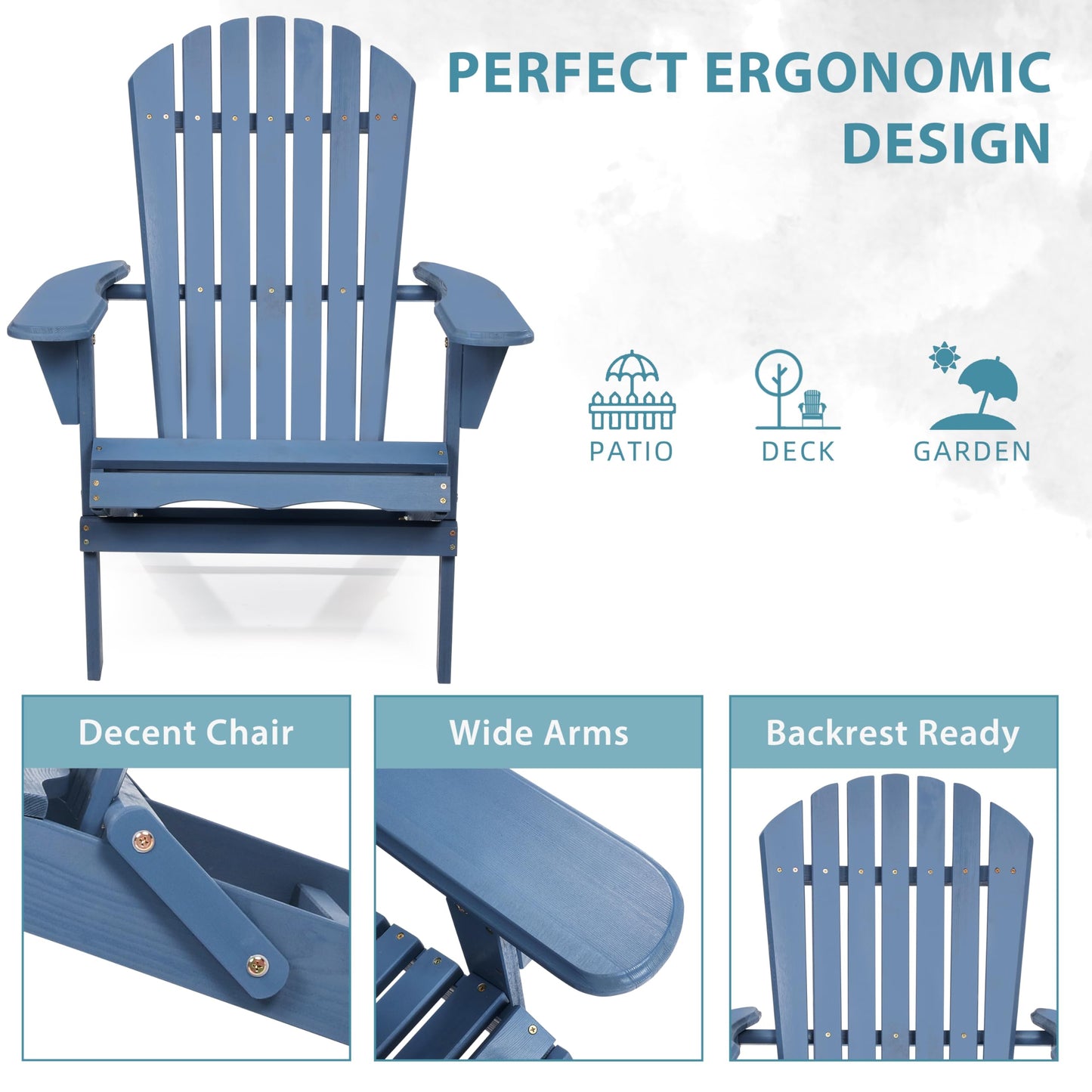 Wooden Folding Adirondack Chair Set of 2, Half Pre-Assembled Wood Lounge Chair for Outdoor Patio Garden Lawn Backyard Deck Pool Beach Firepit