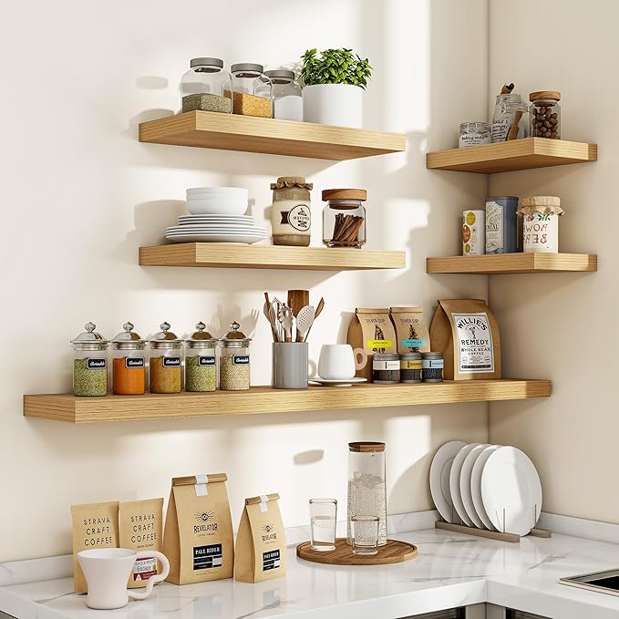 Acovy 48 Inch Floating Shelves, 3D Textured Wood Grain, Wooden Shelves