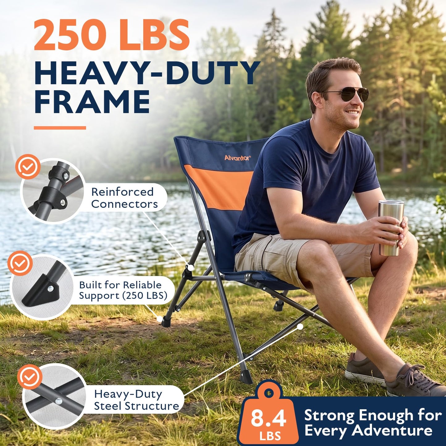 Alvantor® Camping Chair, High Back Folding Beach Chair Breathable for Outdoor, Ergonomic Backrest, Easy Use Portable Lawn Chair Seat for Travel, Fishing, Pinic, Sports Events, 20"x28"x28"