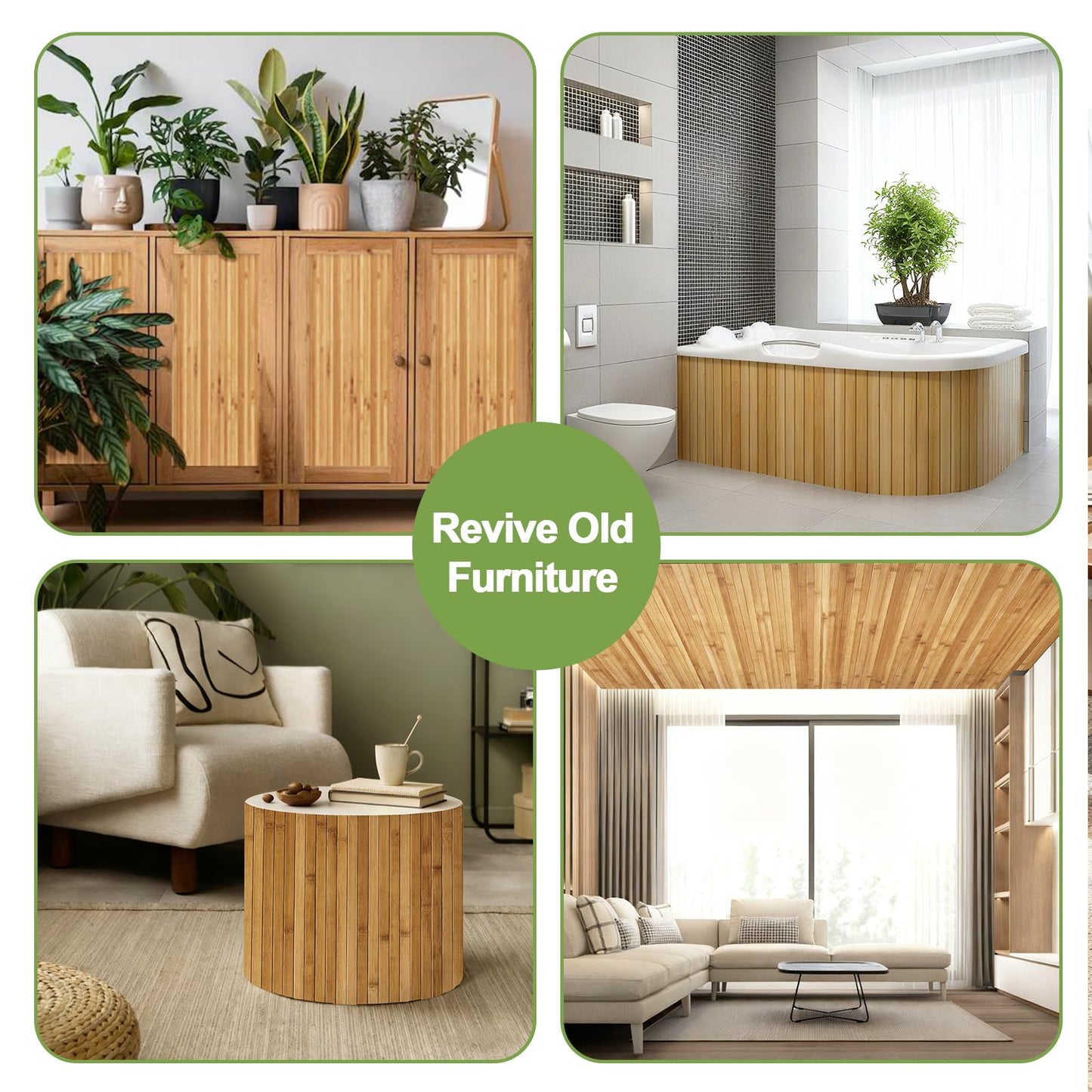 FAKILO Flexible Bamboo Wall Paneling – 16"x96" Pole Wrap for Basement Columns & Curved Walls – Paintable Wood Slat Tambour Board for Kitchen Island, Cabinet Refacing & DIY Headboards – Natural Style