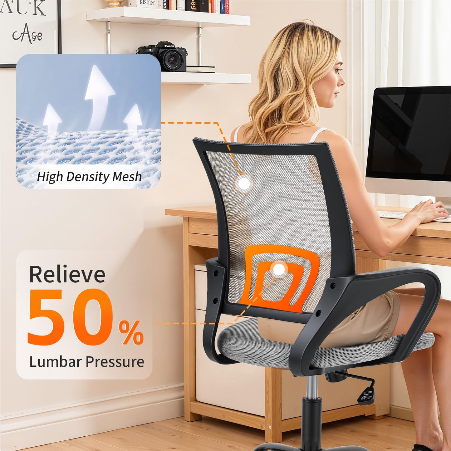 BestOffice Office Chair Ergonomic Cheap Desk Chair Mesh Computer Chair Lumbar Support Modern Executive Adjustable Stool Rolling Swivel Chair for Back Pain (Grey)