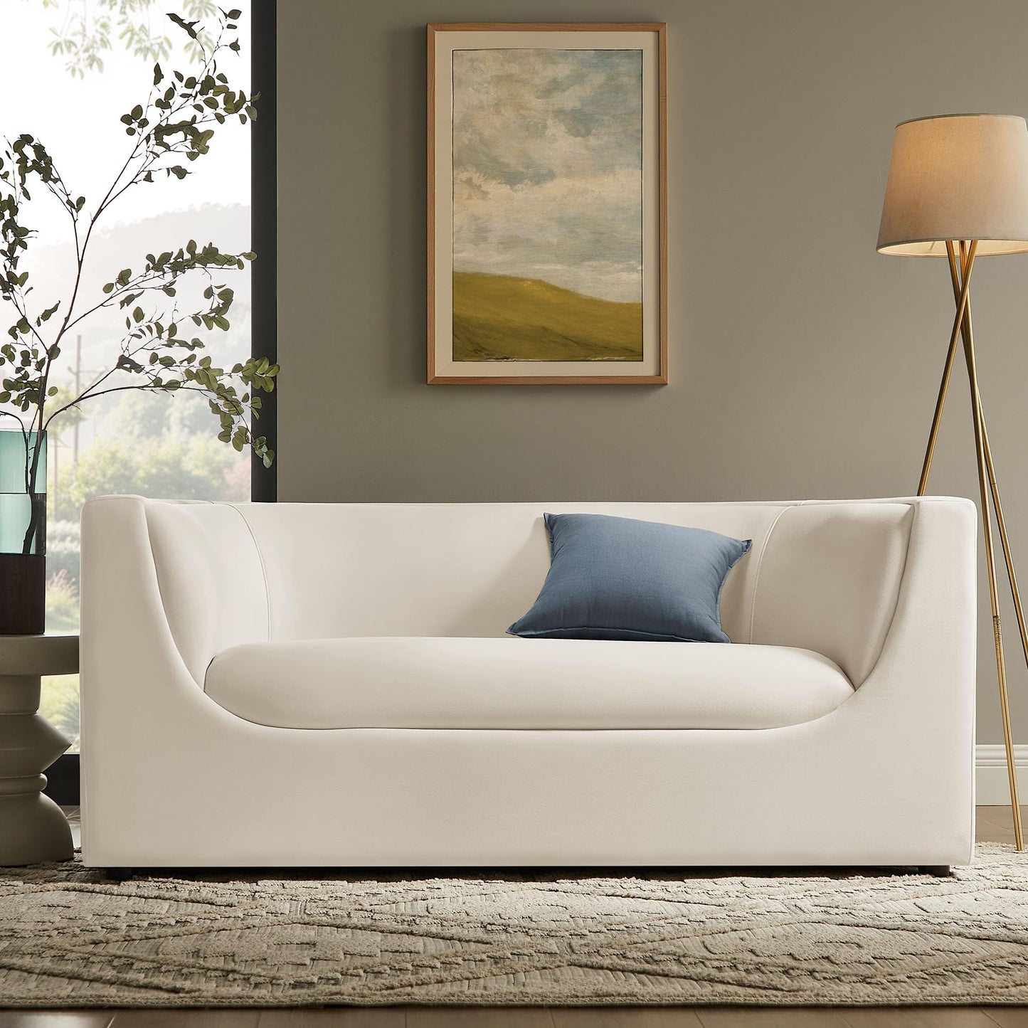 Modway Hilda 67 Inch Modern Curved Back Performance Velvet Loveseat in Alabaster – Plush Upholstered 2-Seat Sofa for Living Room, Apartment, Office