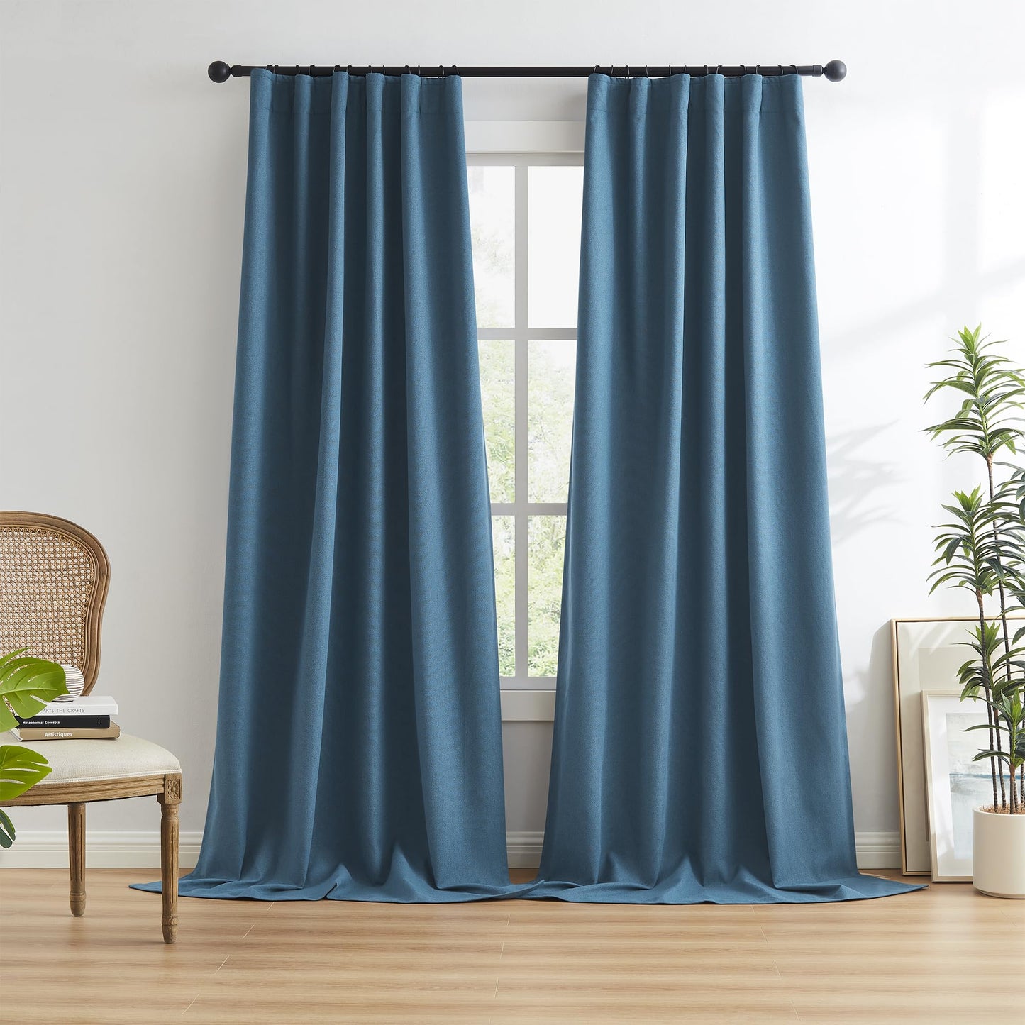 Thermal Insulated 100% Blackout Curtains 120 Inch Long 10 FT for Large Windows, Back Tab Pleated Linen Tall Drapes for Living Room Dining Room Office 2 Panels, 50 Wide Each Panel, Blue Denim