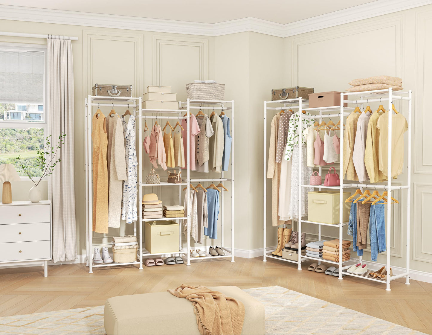 HOMIDEC Wardrobe Closet, 4 Hanging Spaces Portable Clothes Rack,Free Standing Closet Organizer and Storage System with Hanging Rods,Clothing Rack Suitable for Cloakroom,Bedroom,Entrances,etc.White