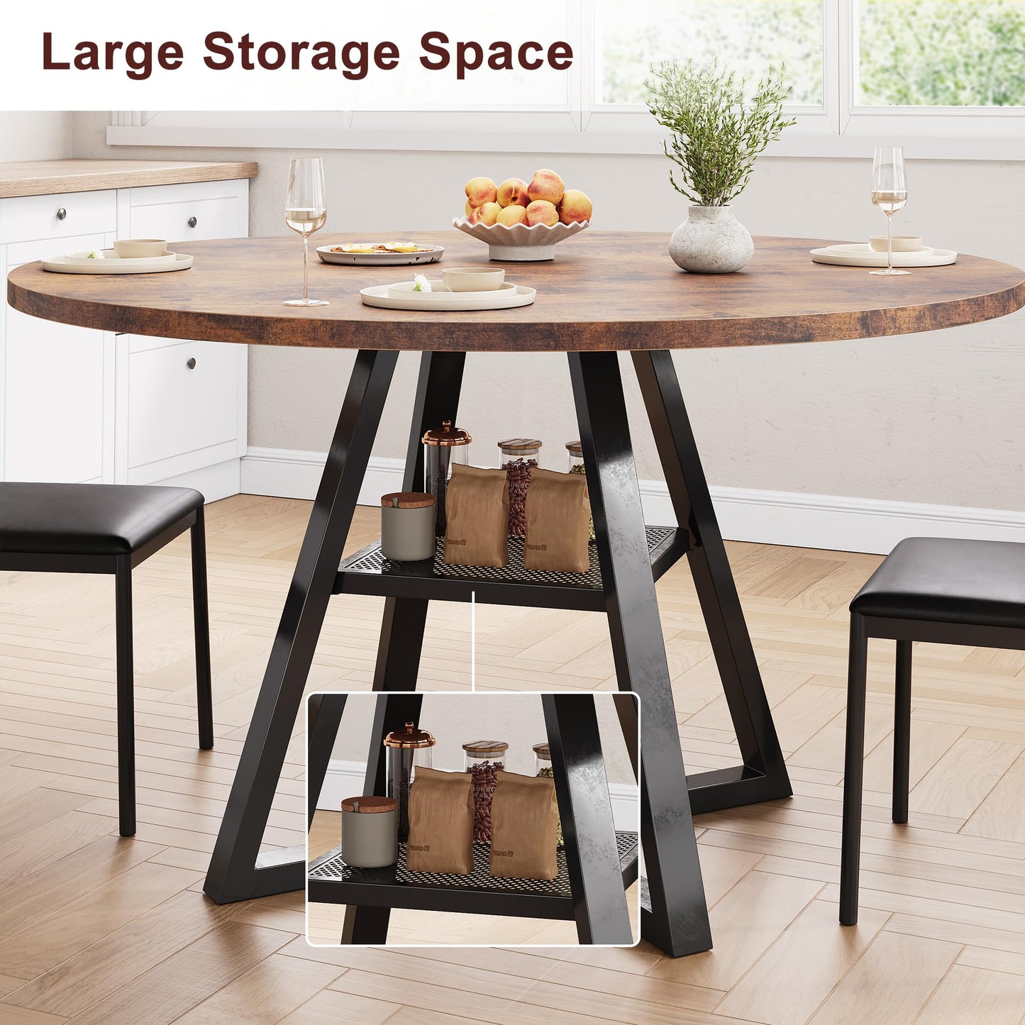 Jocoevol Round Dining Table for 4,Kitchen Dining Room Circle Dinner Pedestal Table,Space Saving Wood Kitchen & Dining Room Furniture (Vintage, 47In)