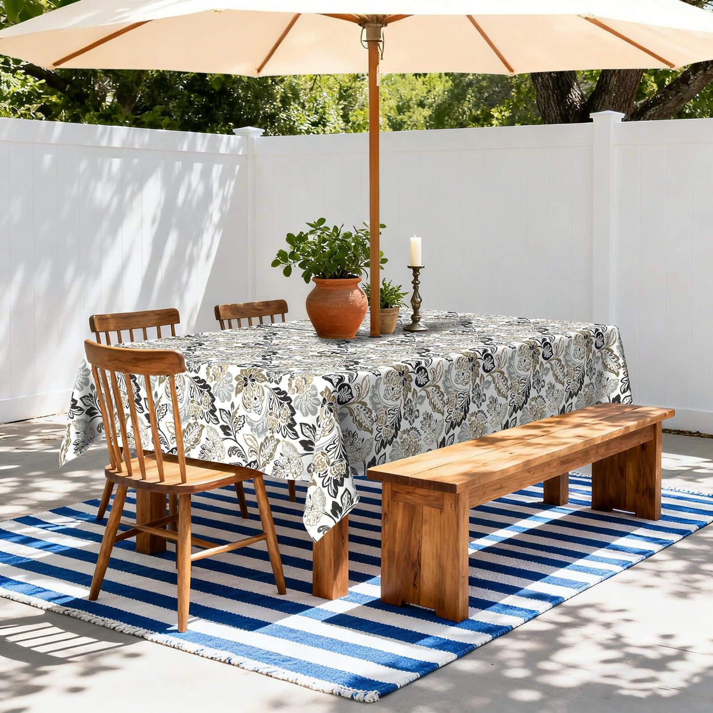 LVTXIII Rectangle Outdoor Tablecloth with Umbrella Hole and Zipper, Water-Repellent 60 x 84 Inch Patio Table Cover for Picnic, Garden, Backyard Dining, Dailey Tan