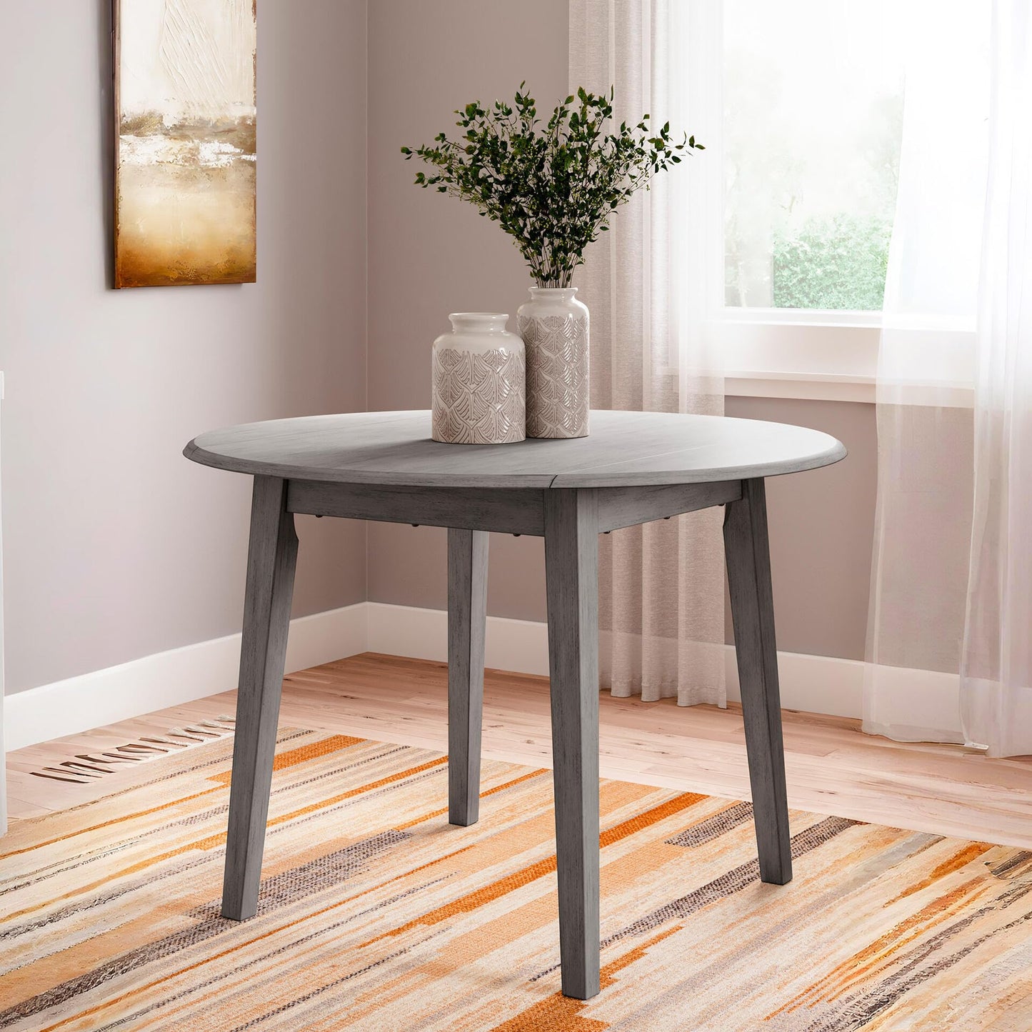 Signature Design by Ashley Shullden Casual Round Dining Small Drop Leaf Table, Seats up to 4, Gray