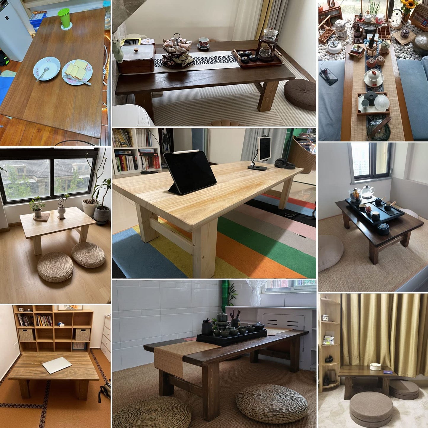 GHHDPXM Japanese Style Rectangle Wooden Farmhouse Coffee Table - Multifunctional Low Table for Living Room, Zen Floating Laptop & Sitting, Rustic Home Decor