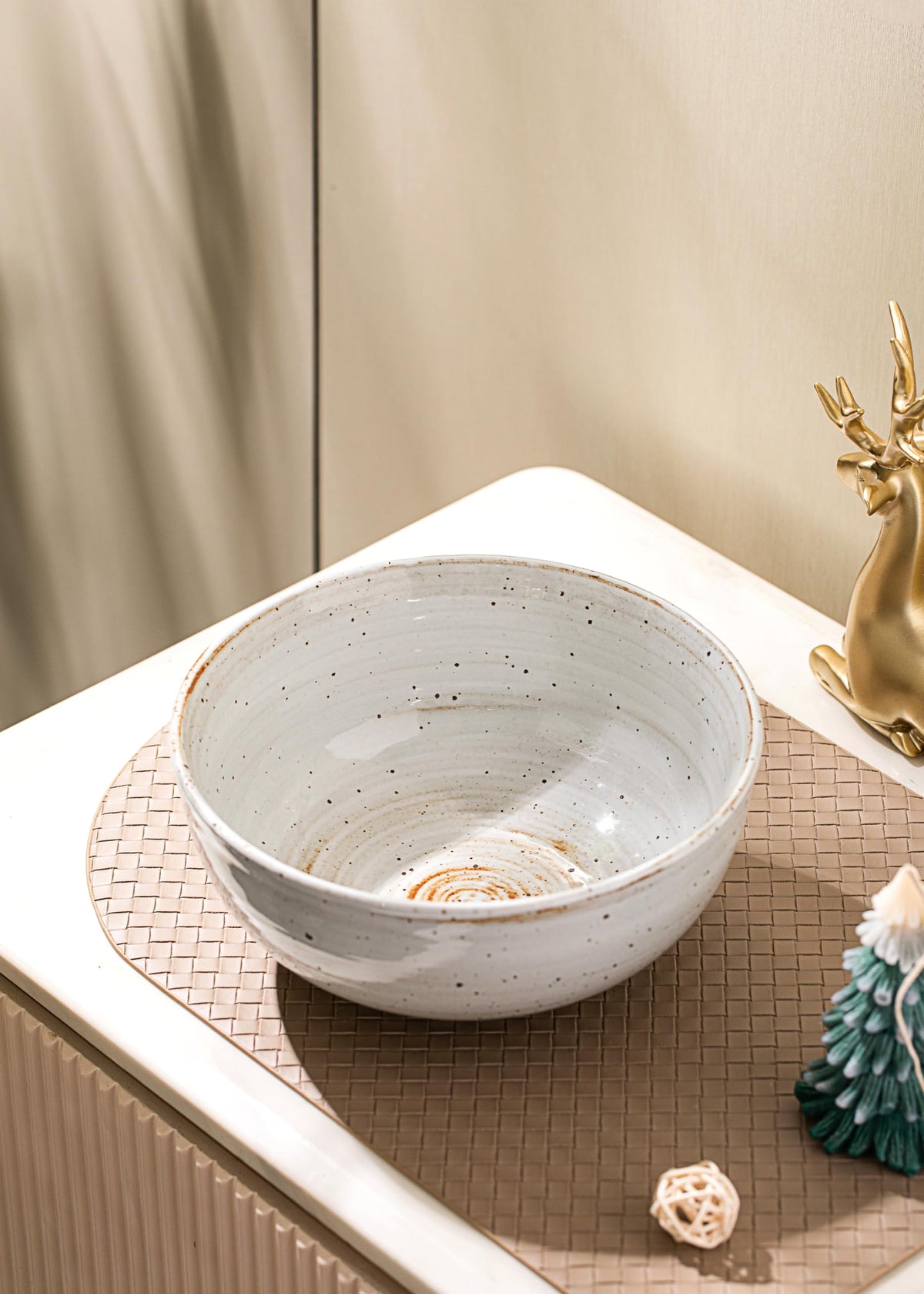 KuJaRen Mixing and Serving Bowl - 9 inch Ceramic Stoneware, Handmade White, Microwave & Dishwasher Safe