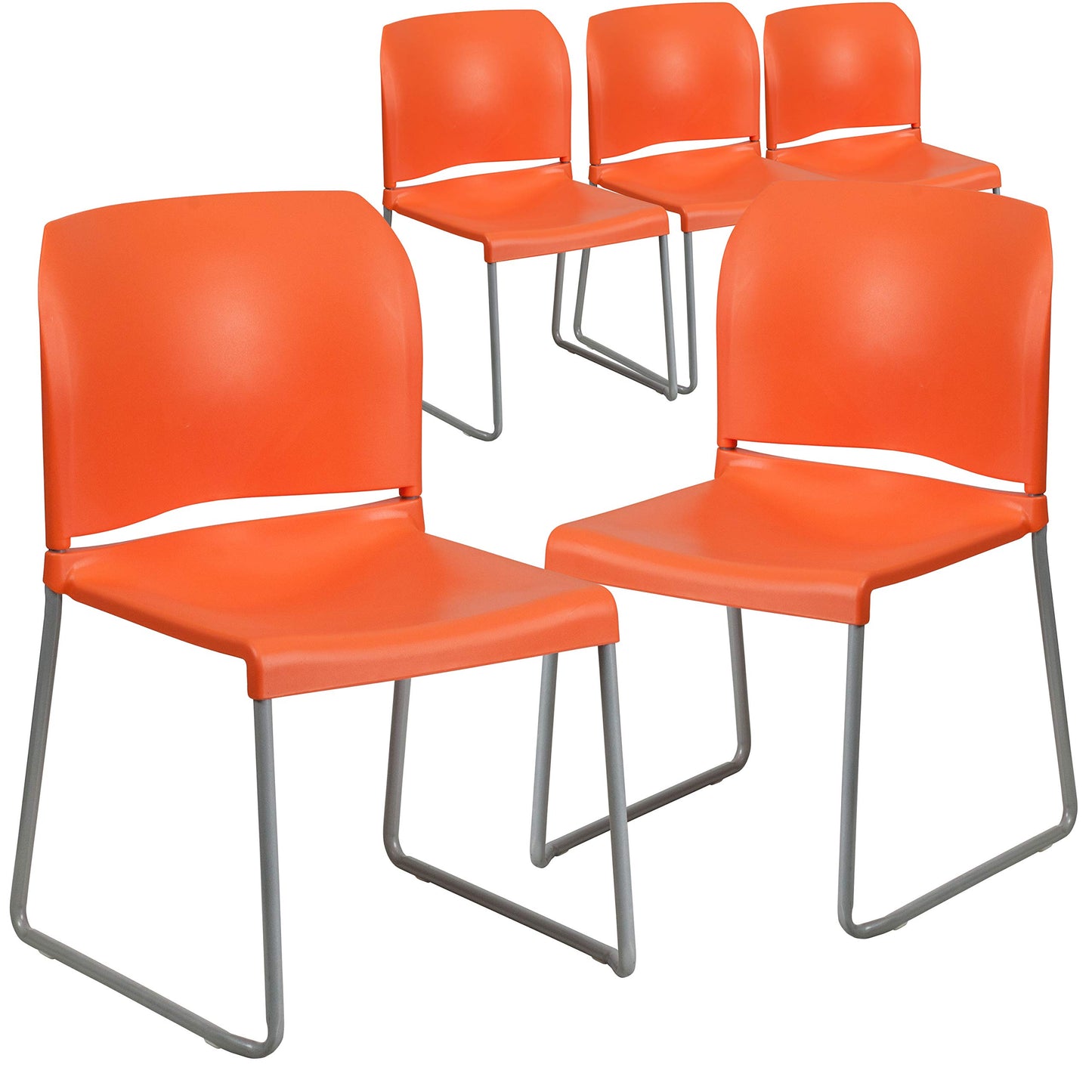 Flash Furniture Hercules Series Contoured Stacking Chairs for Waiting Rooms and Offices, Ergonomic Lobby Chairs with Curved Back, Set of 5, Orange