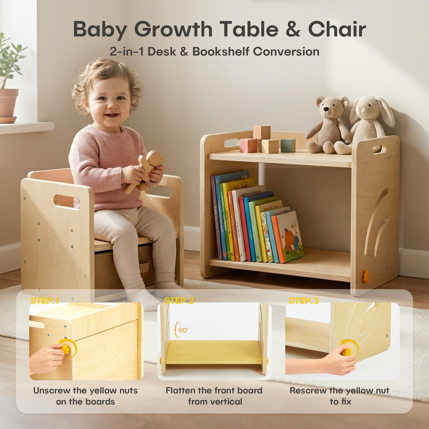 Montessori Table and Chair Set - Adjustable Toddler Weaning Table with Storage Box & Table Mat, Baby Furniture Gift for 1-3 Year Old Kids Learning, Play and Mealtime