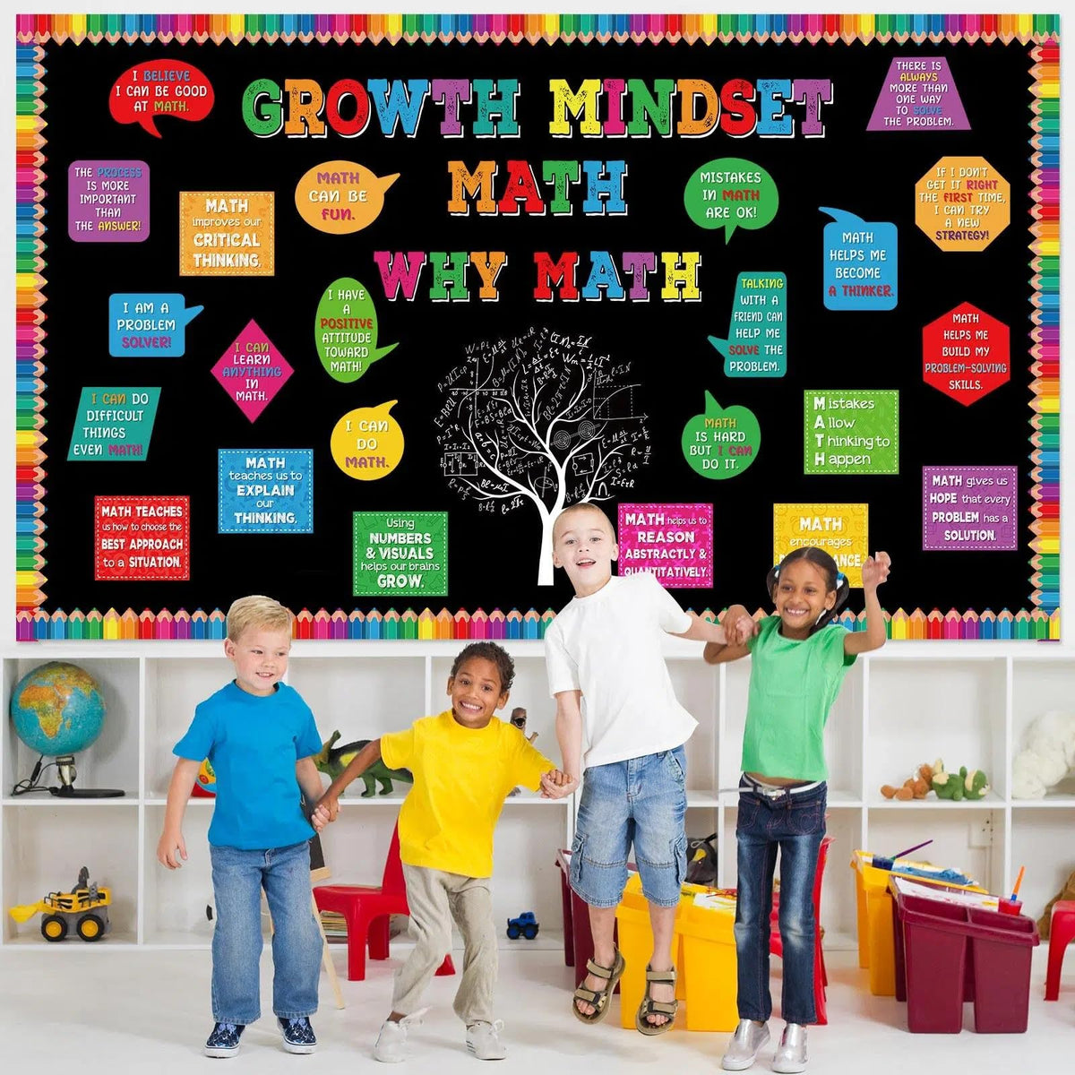 Pajean 68 Pcs Growth Mindset Math Bulletin Board Set Math Inspirational Posters Classroom Decorations for Elementary Middle High School Mathematics Education Posters Teacher Supplies