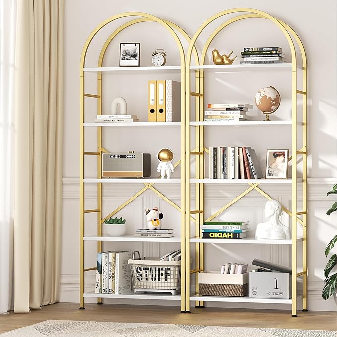 Shintenchi Bookshelf, Arched Bookshelf 5 Tier Bookcase Shelf
