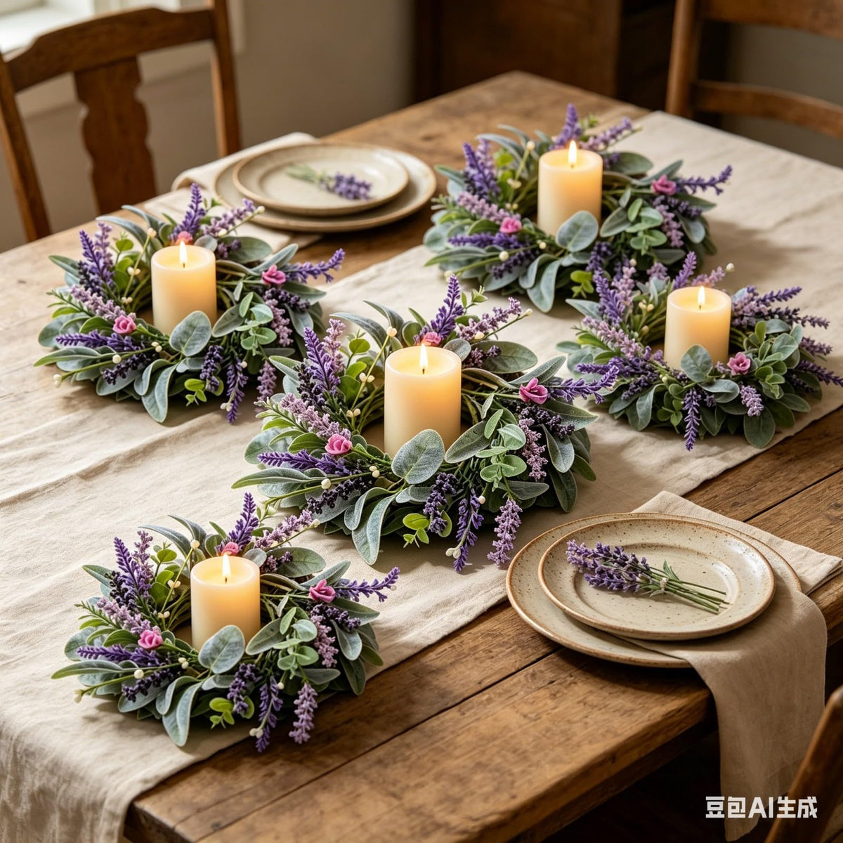 8 pcs Mini Lavender Candle Rings Wreaths Purple Daisy Pillar Holder Wreath Artificial Wild Flower Spring Summer Floral Wreath for Farmhouse Porch Cabinets Table Decoration