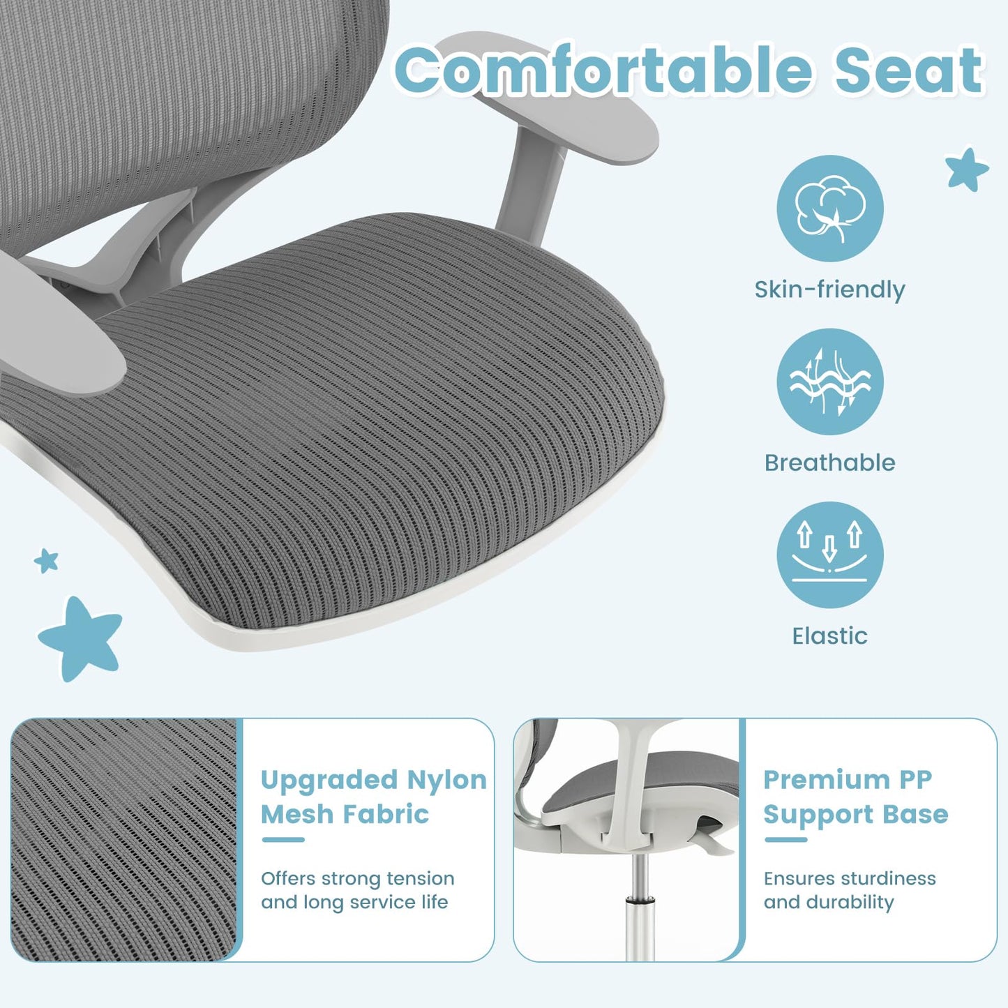Costzon Kids Desk Chair, Height Adjustable Children Study Computer Chair with Armrests, Sit-Brake Casters, Swivel Mesh Task Chair for Boys Girls Teens Students, Kids Chair for Home, Office (Gray)