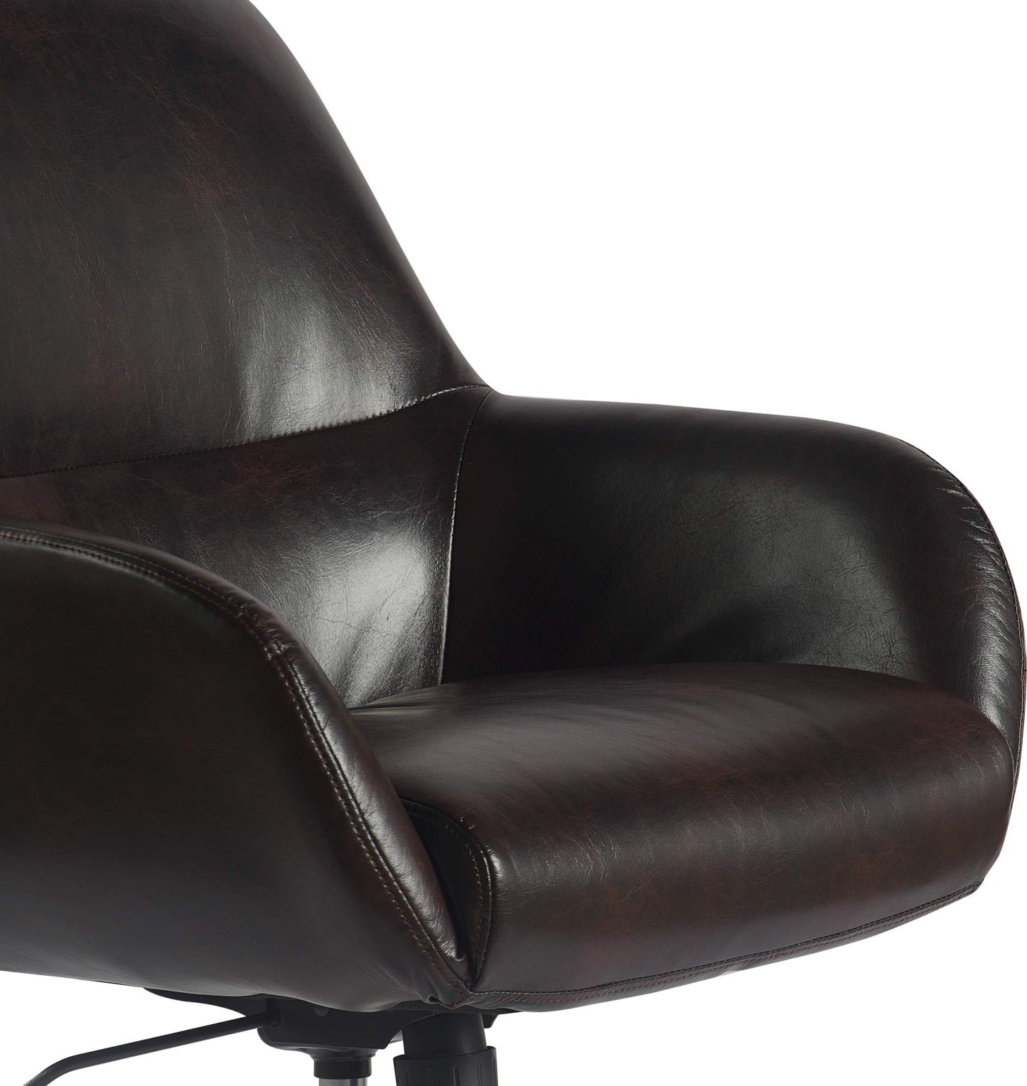Tommy Hilfiger Forester Luxury Bonded Leather Home Office Chair, Modern Round Swivel Accent Seating with Arms, Adjustable Height and Recline, Dark Brown