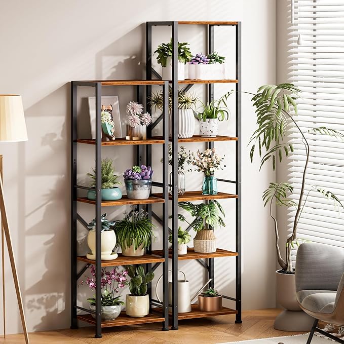 Furologee 5 Tier Tall Bookshelf, Rustic Narrow Bookcase, Display Standing Shelf