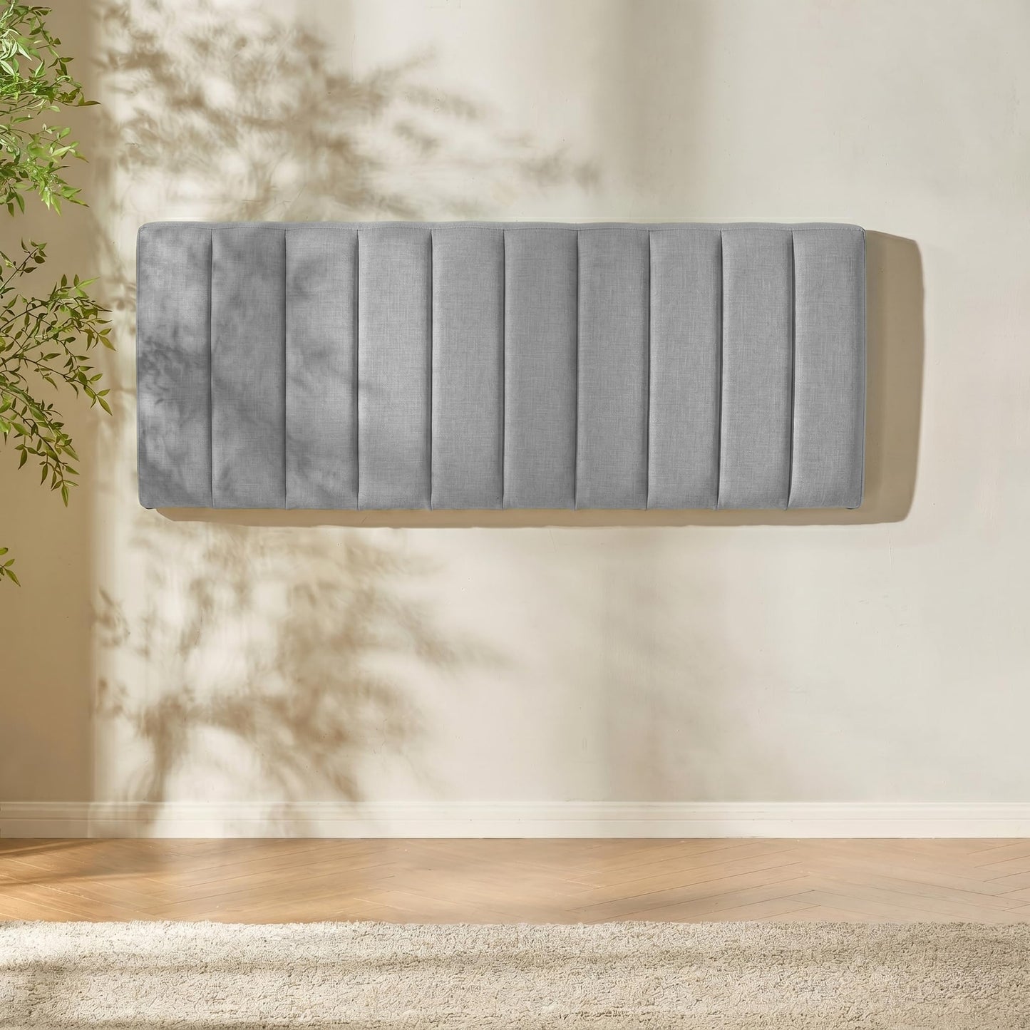 Hearth & Harbor Upholstered Twin Headboard - Easy Assemble Channel Stitched Headboard Twin Size - Wall Mounted Headboards with 3D Soundproof Wall Panels Peel & Stick Floating Headboards, Silver