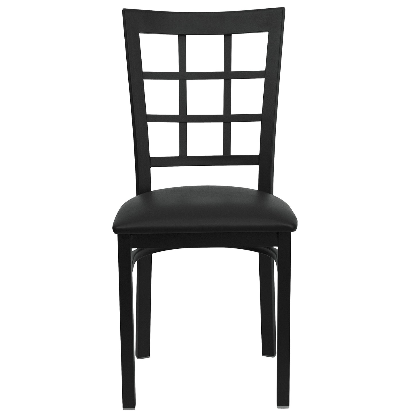 Flash Furniture 4 Pack HERCULES Series Black Window Back Metal Restaurant Chair - Black Vinyl Seat