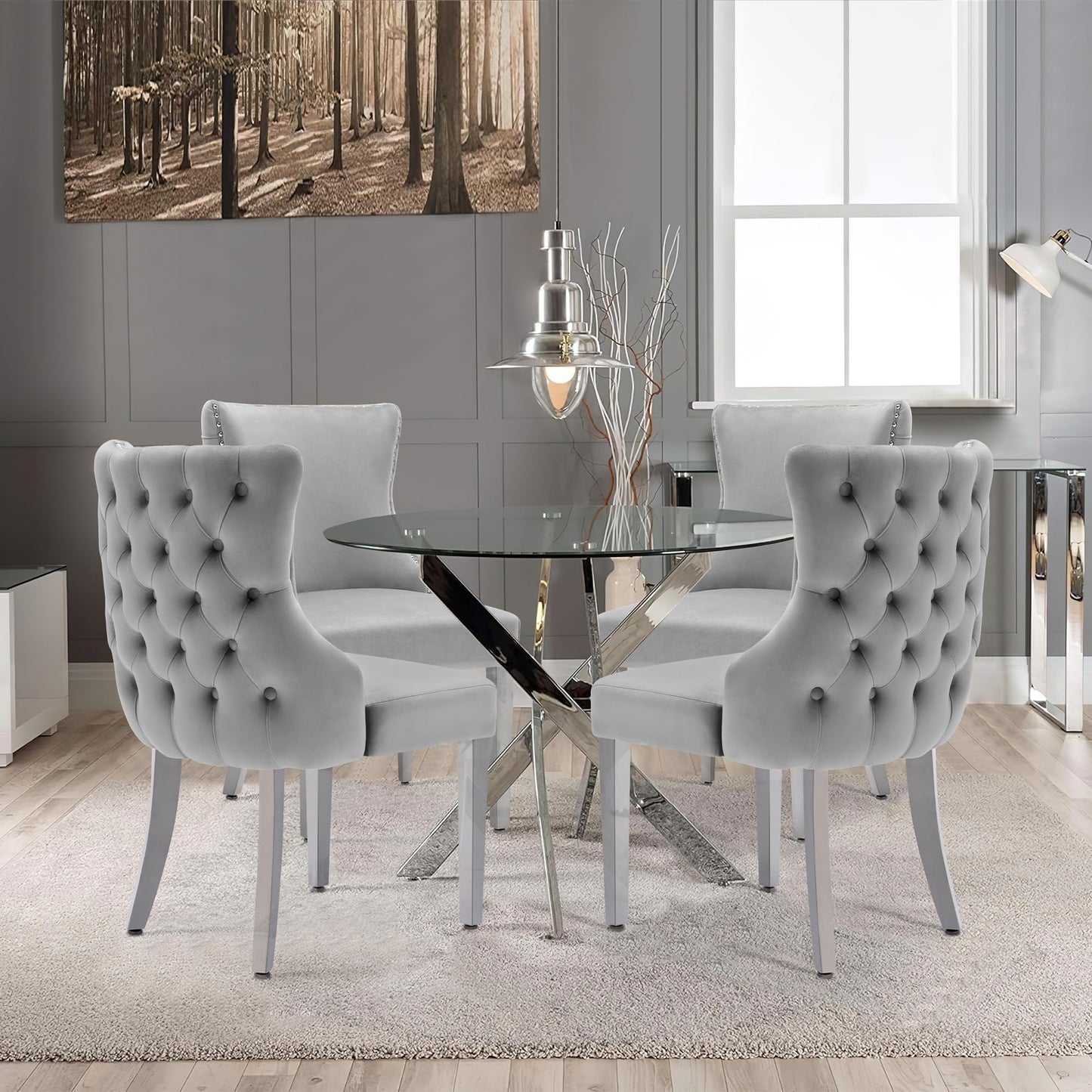 UDAX Velvet Dining Chairs Set of 4, Upholstered Tufted Backrest Sillas de Comedor, Luxurious Dining Chairs with Stainless Steel Legs, Modern Seating for Kitchen, Bedroom & Living Room