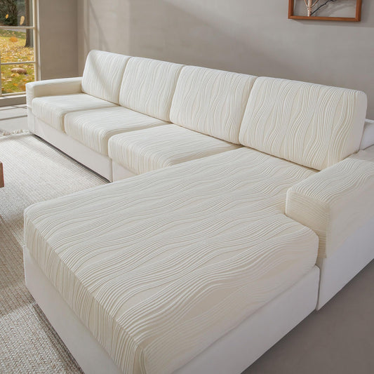 QIANMEW Couch Cushion Covers, Super Stretch Washable Sofa Slipcovers for L Shaped & Modular Seats, Pet-Friendly Furniture Protector with Stripe Design, (1 Seat Cover XL, Ivory)