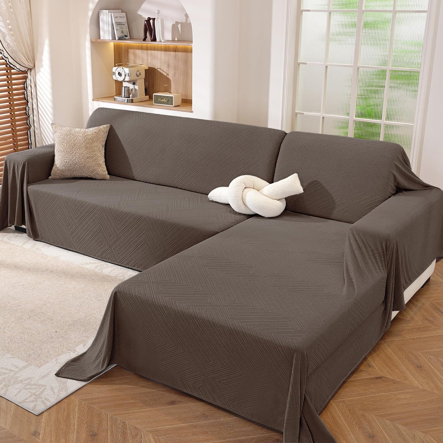 CYCMACO Sectional Couch Covers for Dogs 2 Pieces, Pet Couch Covers for Sectional Sofa, Washable L Shaped Couch Cover, Couch Blanket Furniture Protector (X-Large: 78" x 110" + 78" x 118", Coffee)