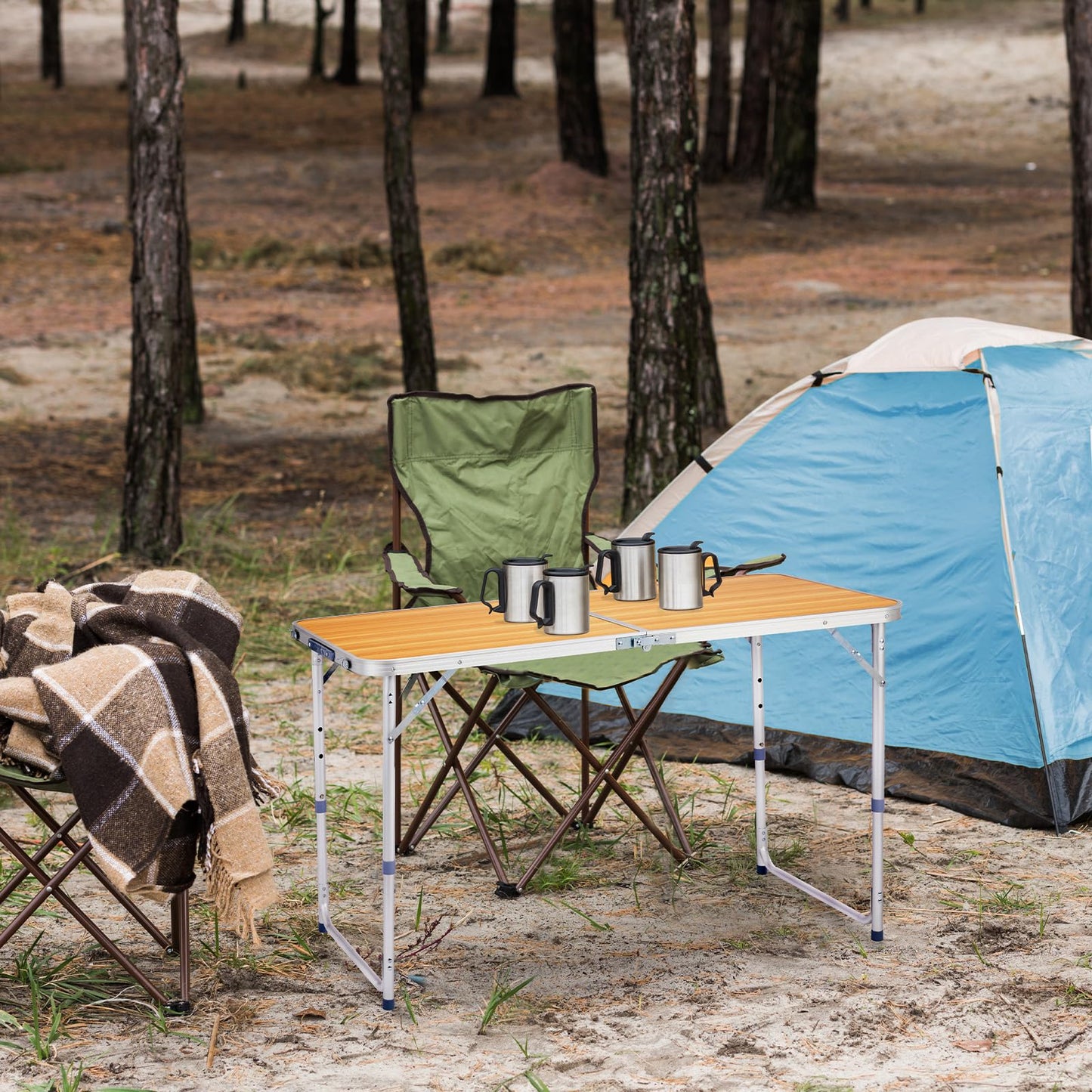GODECOR 4.0 Ft Folding Portable Camping Table with Three Adjustable Heights, RV Tables for Inside a Camper, Outdoor, BBQ, Dining, Picnic, Beach, Garden, Party, Yellow