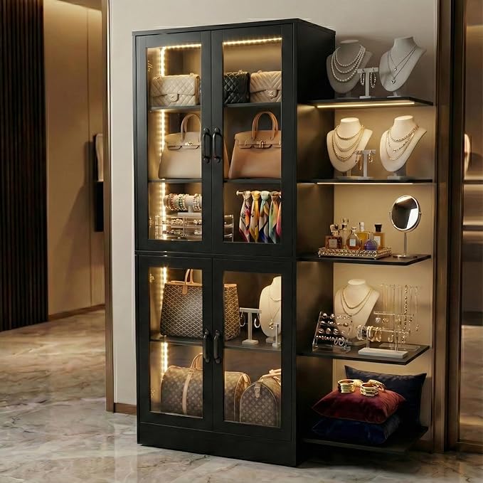 holzart Modern Black 5-Tier Display Cabinet