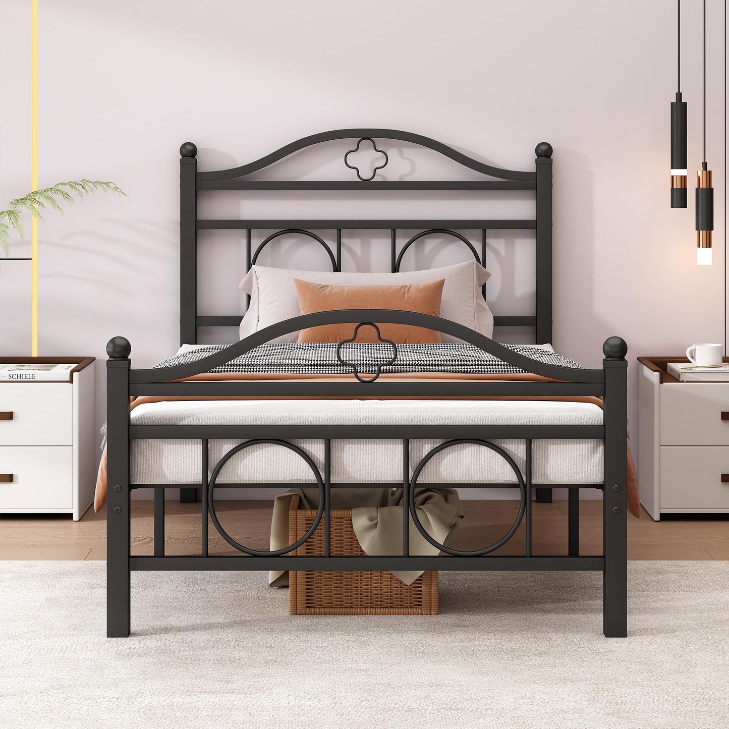 Vcaleets Twin Bed Frame with Headboard,Heavy Duty Steel Slats Support Mattress Foundation-Under Bed Storage, No Box Spring Needed, Noise Free