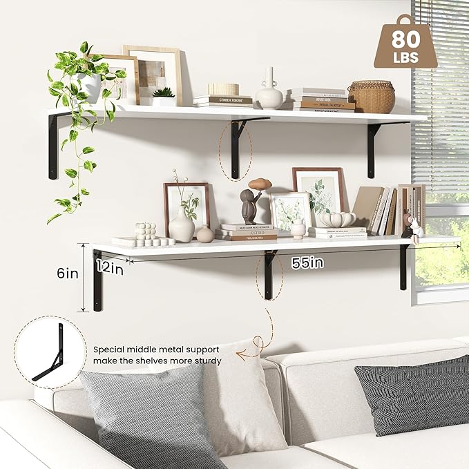 Fun Memories Floating Shelves for Wall, 12 Inch Deep Floating Shelves Set of 2