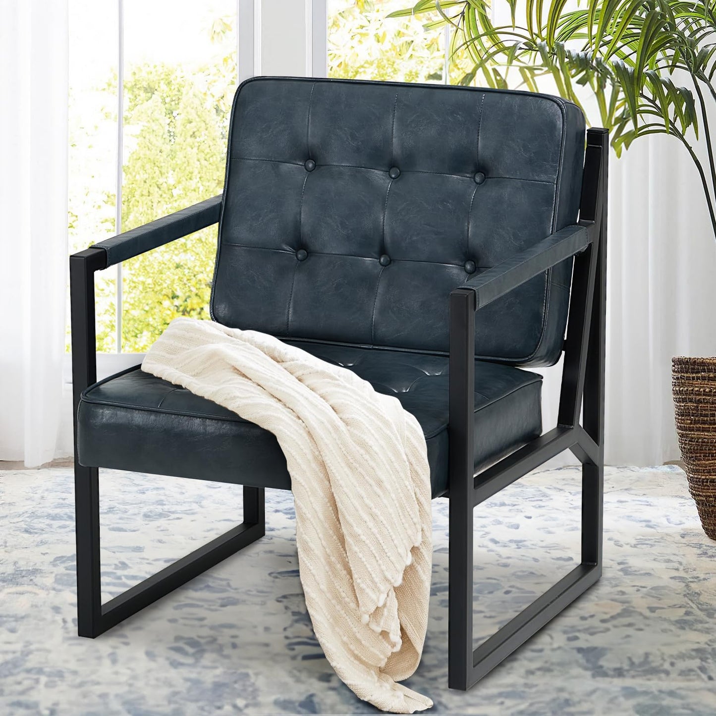 MALOL Mid Century Modern Accent Chair, Comfy Living Room Chairs, Brown Leather Accent Chair, Faux Leather Reception Armchair with Metal Legs for Living Room Bedroom Reception Waiting Room, Brown