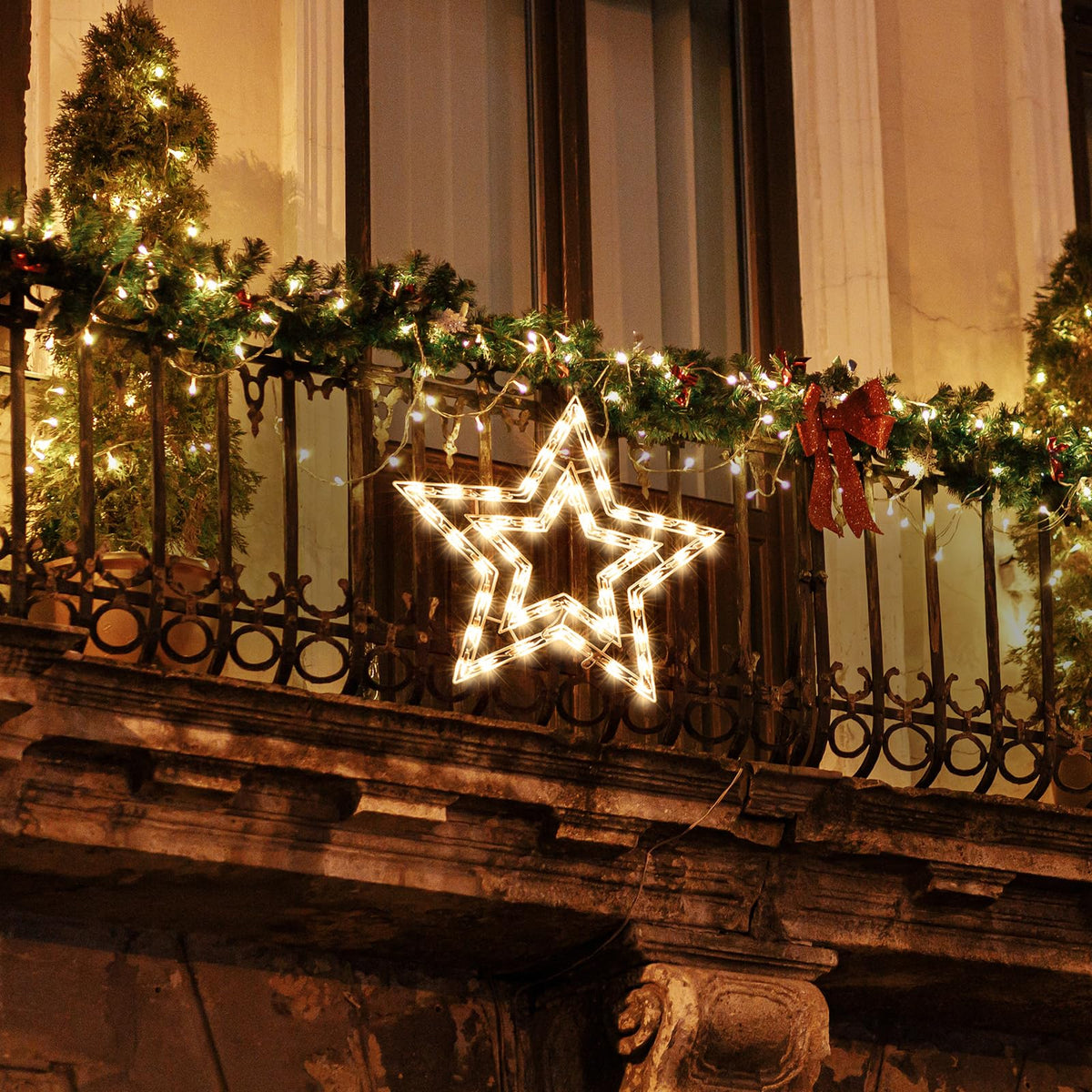 LAMPHOME 14Inch Christmas Star Light,Star Decoration Lights,Christmas Window Silhouette Lights,Double Side Sign Lamp Decoration for Holiday Indoor Wall Door Glass Decorations